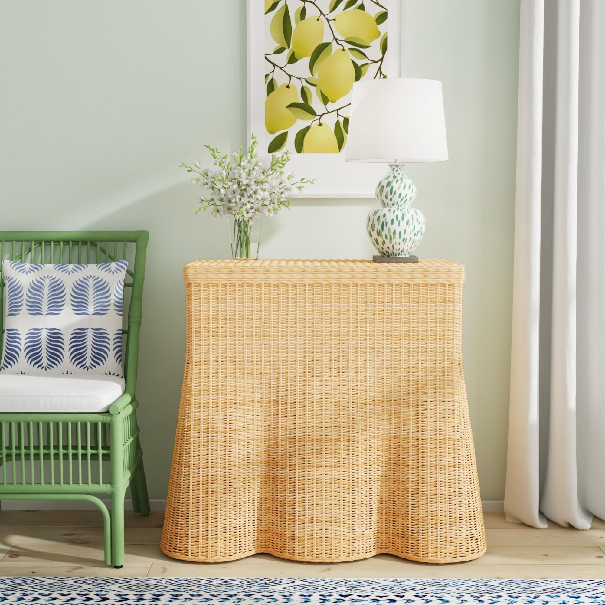 Mira Rattan Console Table With Scalloped Base - Thumbnail 5