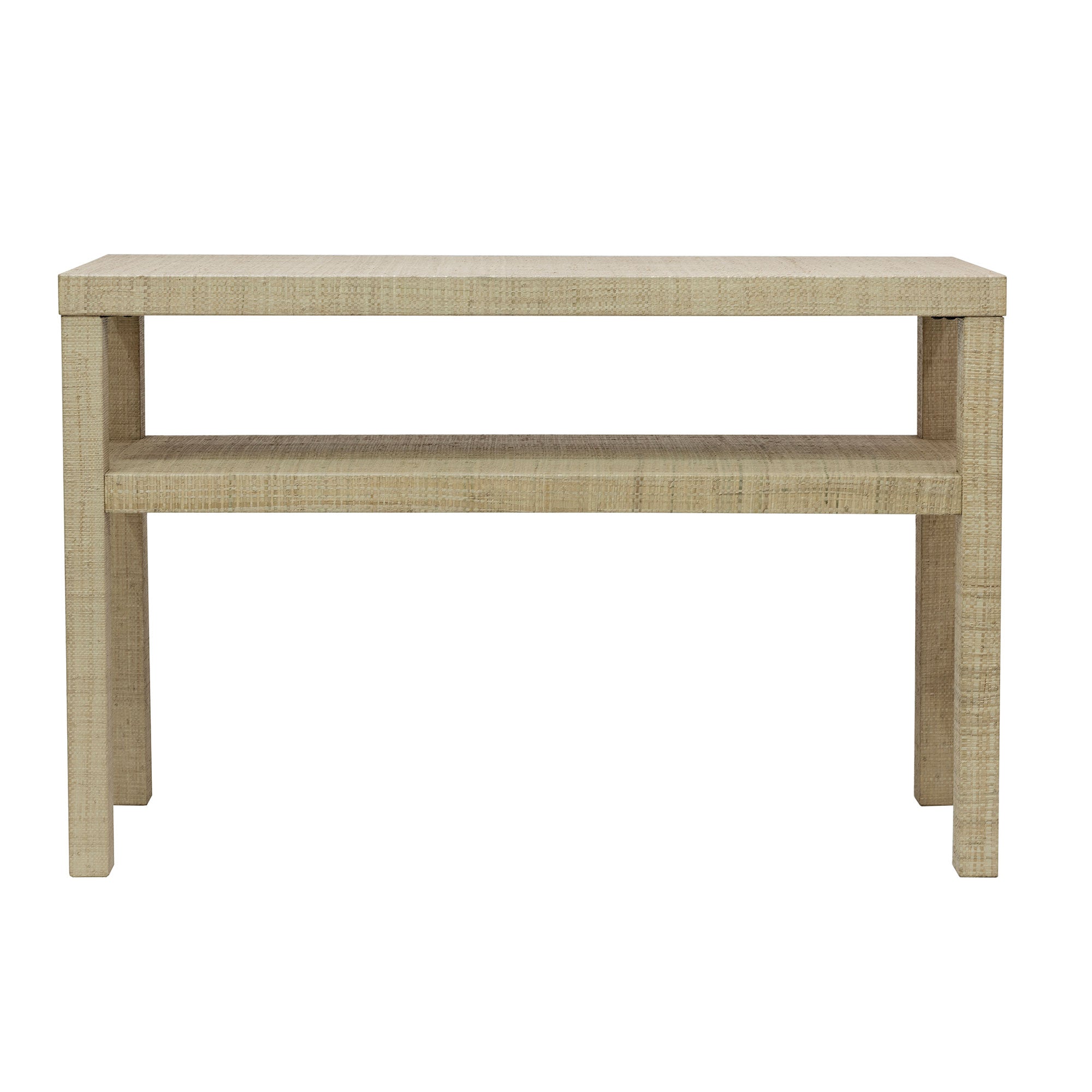Natural Raffia Wrapped Console Table with Shelf