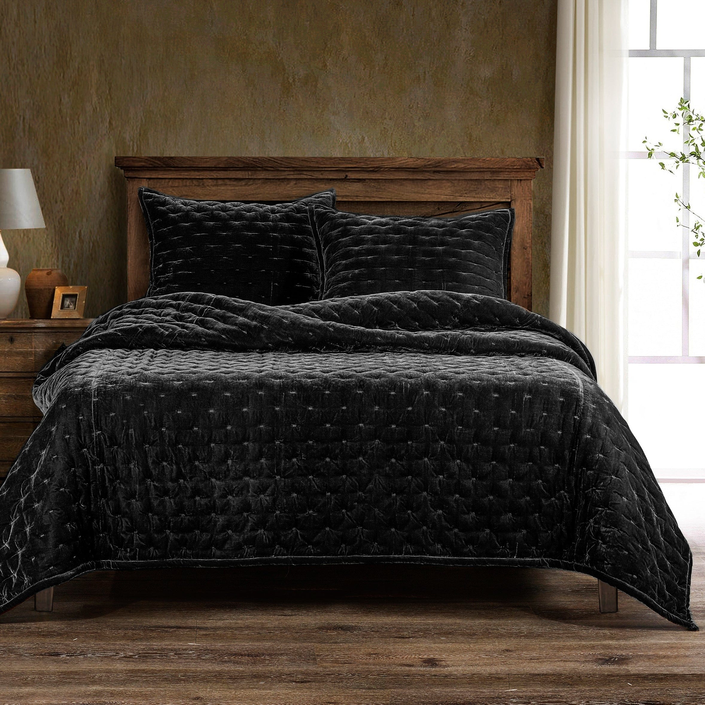 Stella Faux Silk Velvet Pintuck Quilt Set