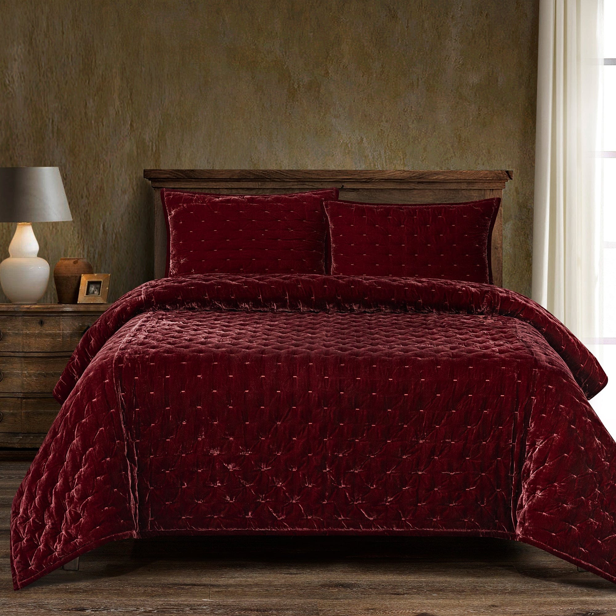 Stella Faux Silk Velvet Pintuck Quilt Set