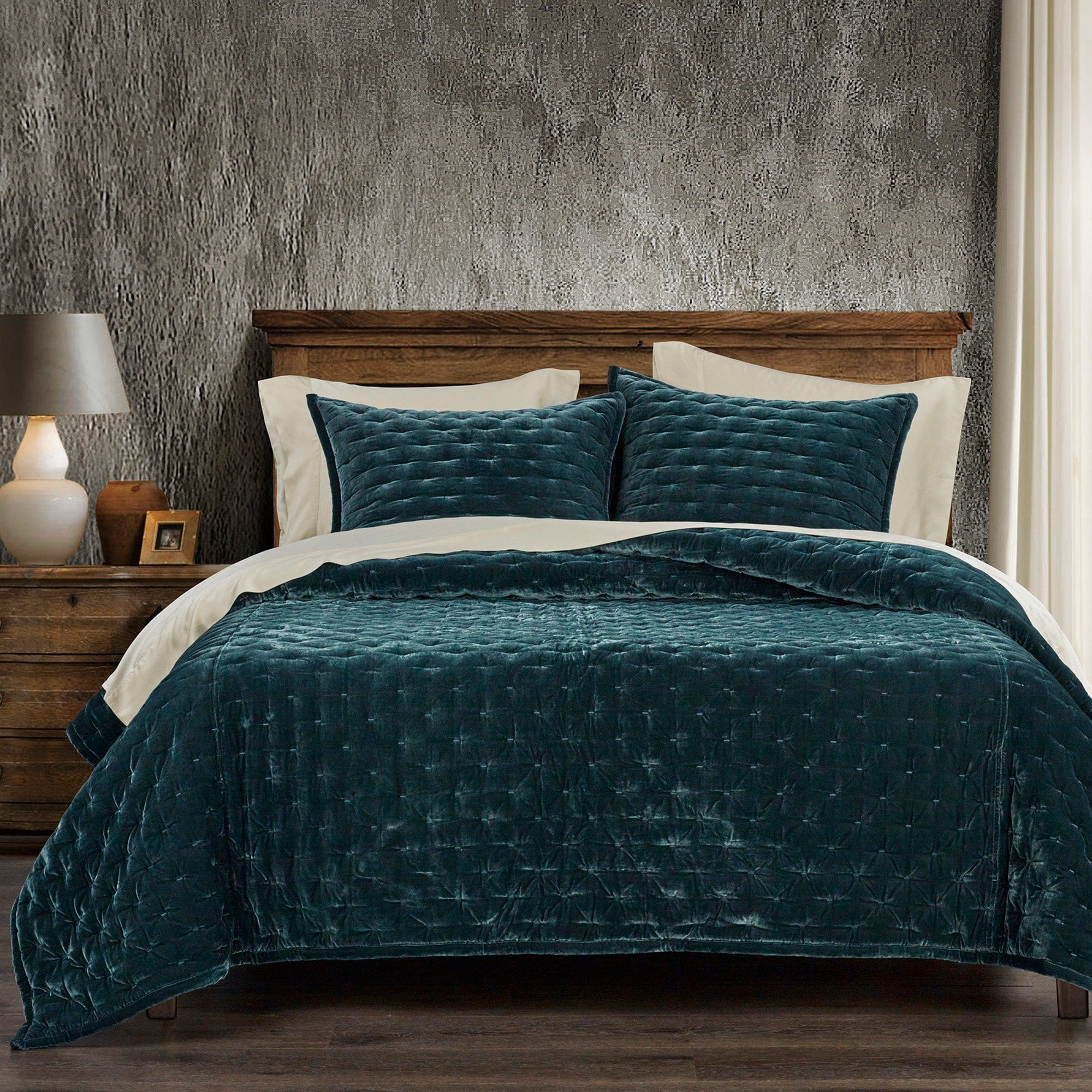 Stella Faux Silk Velvet Pintuck Quilt Set