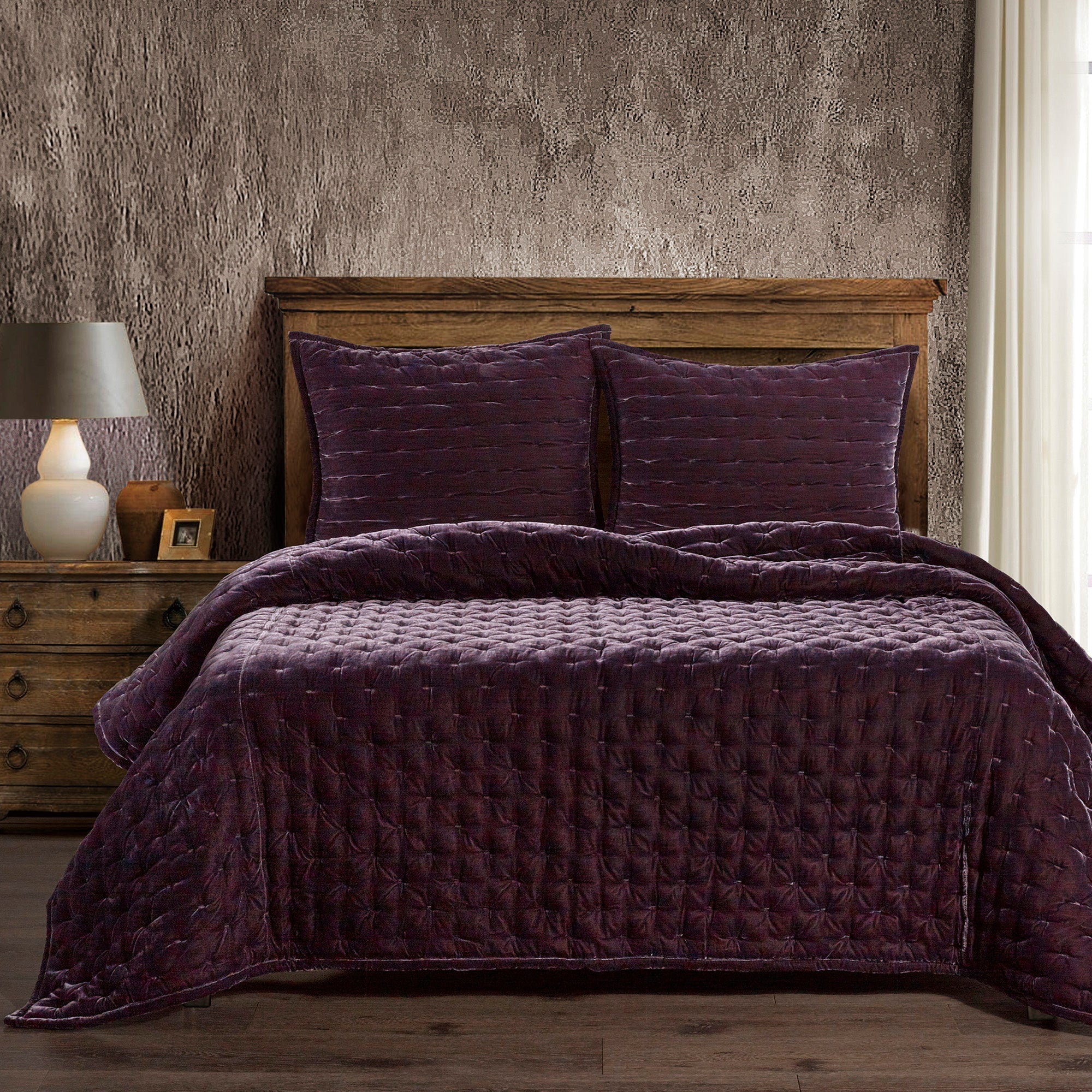 Stella Faux Silk Velvet Pintuck Quilt Set