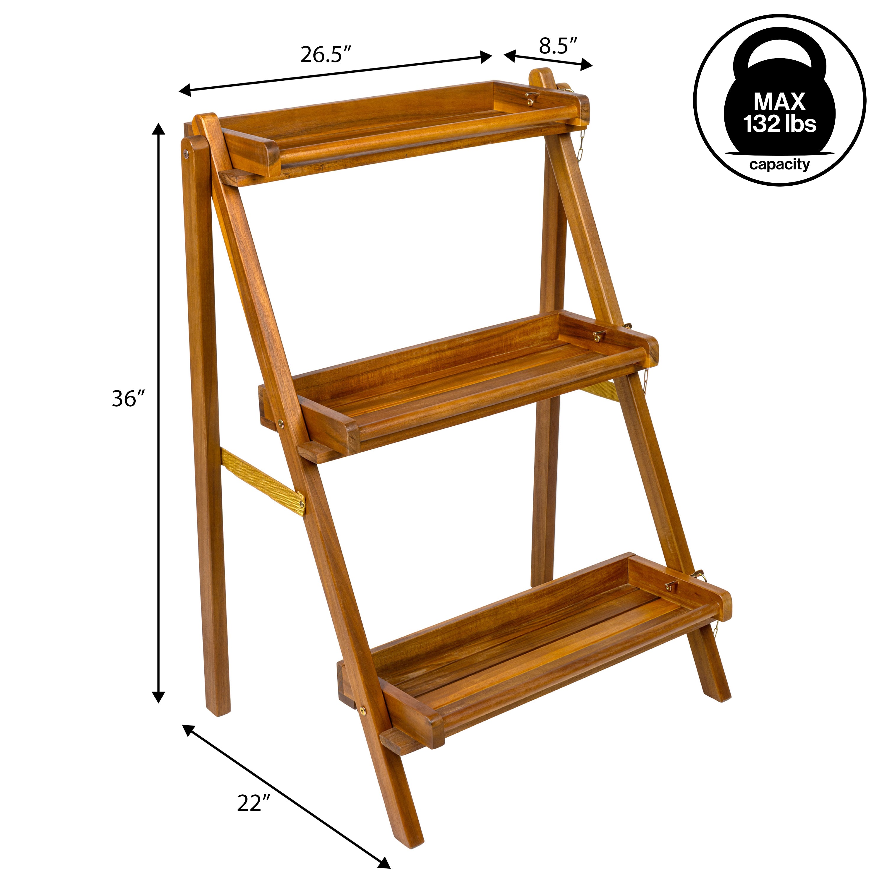 Hollis 3-Tier Acacia Wood Indoor/Outdoor Foldable Ladder Plant Stand Display