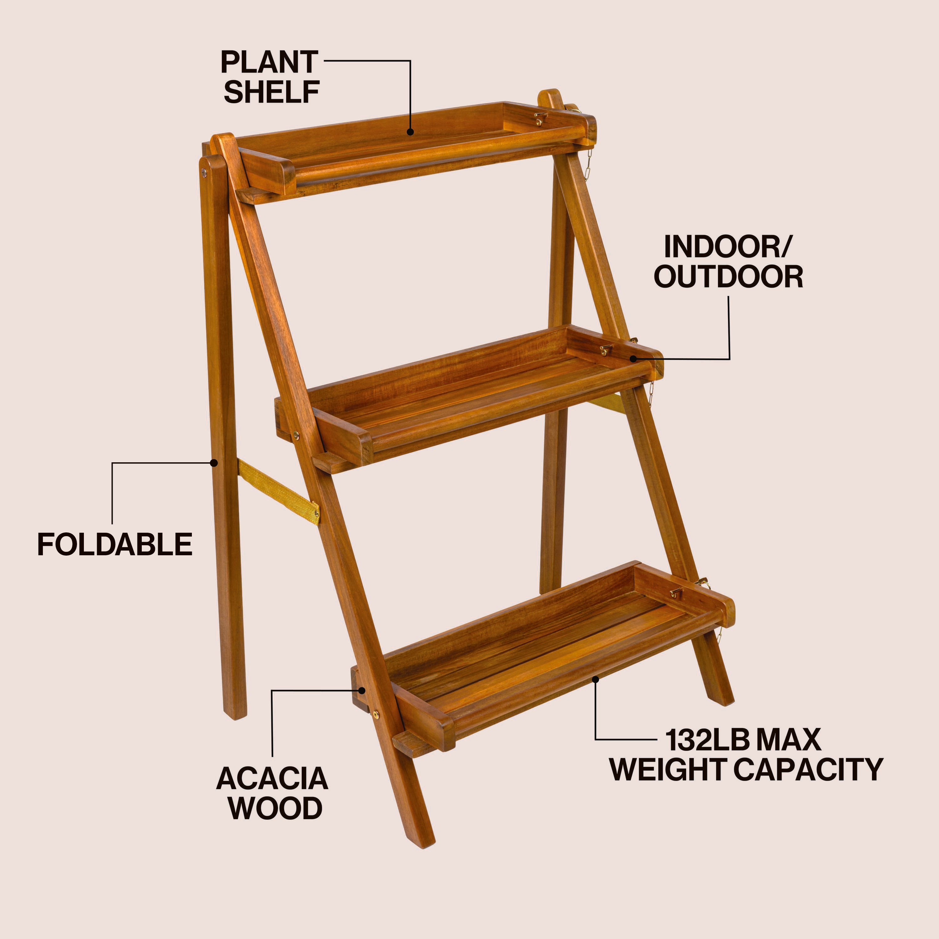 Hollis 3-Tier Acacia Wood Indoor/Outdoor Foldable Ladder Plant Stand Display