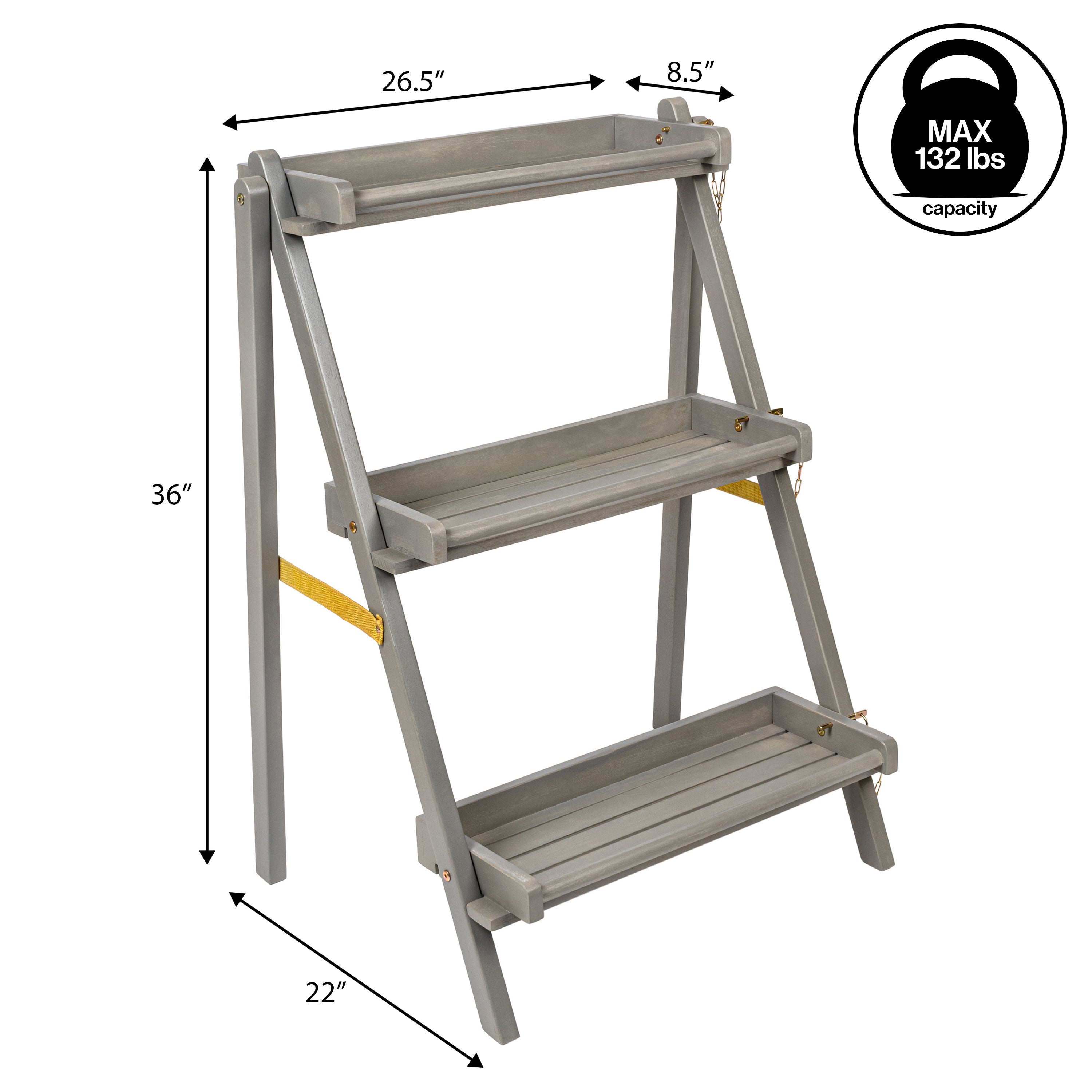 Hollis 3-Tier Acacia Wood Indoor/Outdoor Foldable Ladder Plant Stand Display