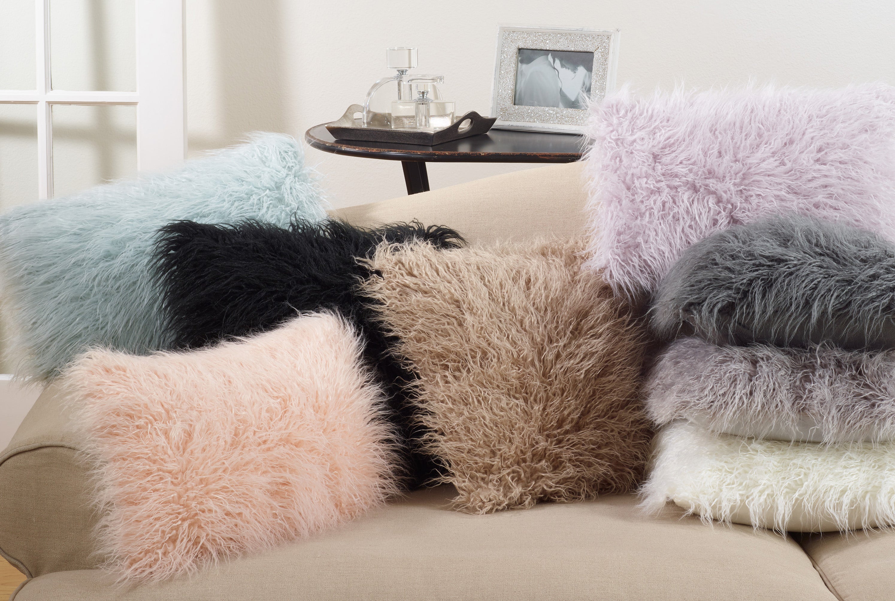 Mongolian Faux Fur Poly Filled Throw Pillow
