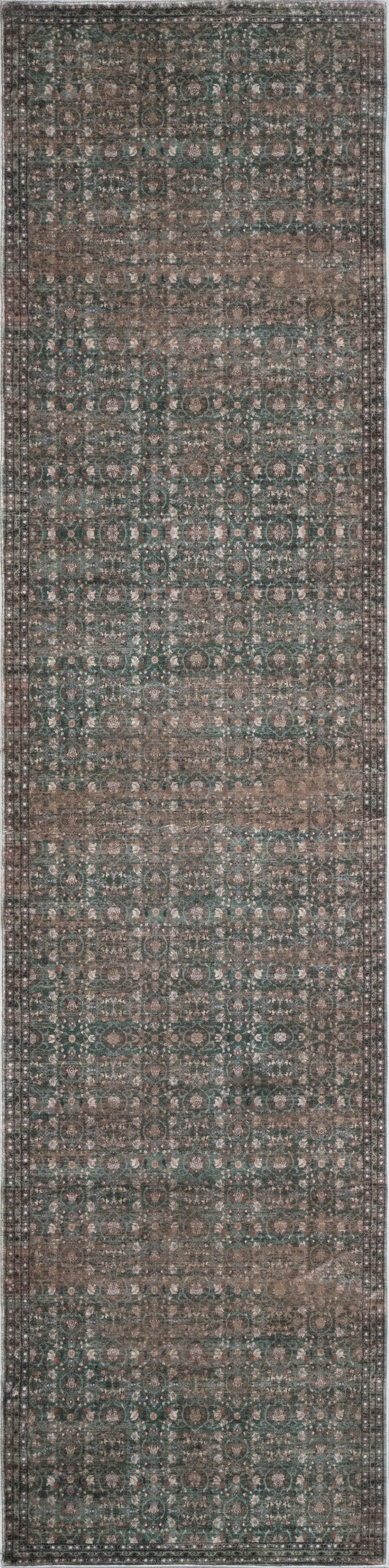 Petunia Distressed All-Over Floral Border Non-Slip Machine-Washable Rug