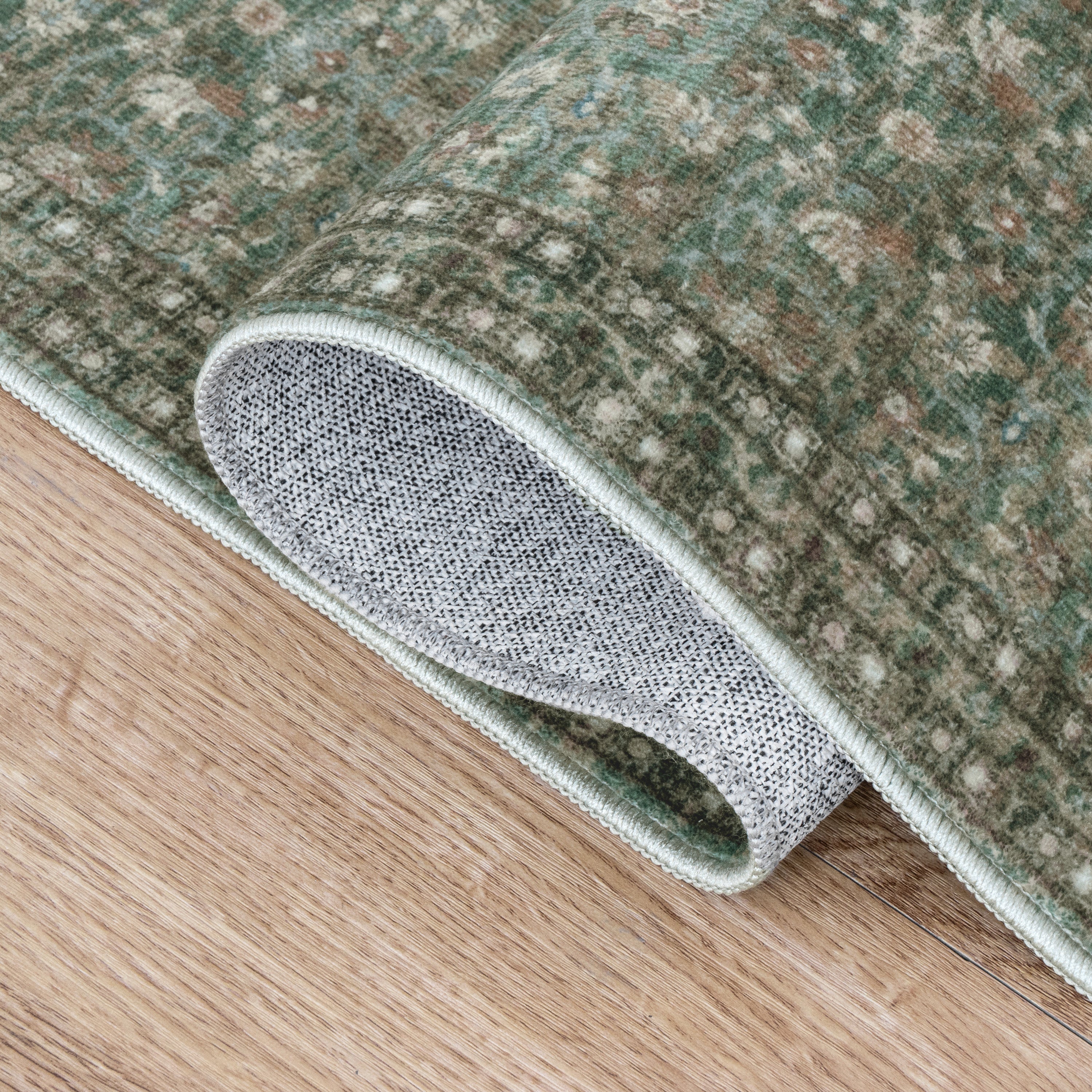 Petunia Distressed All-Over Floral Border Non-Slip Machine-Washable Rug