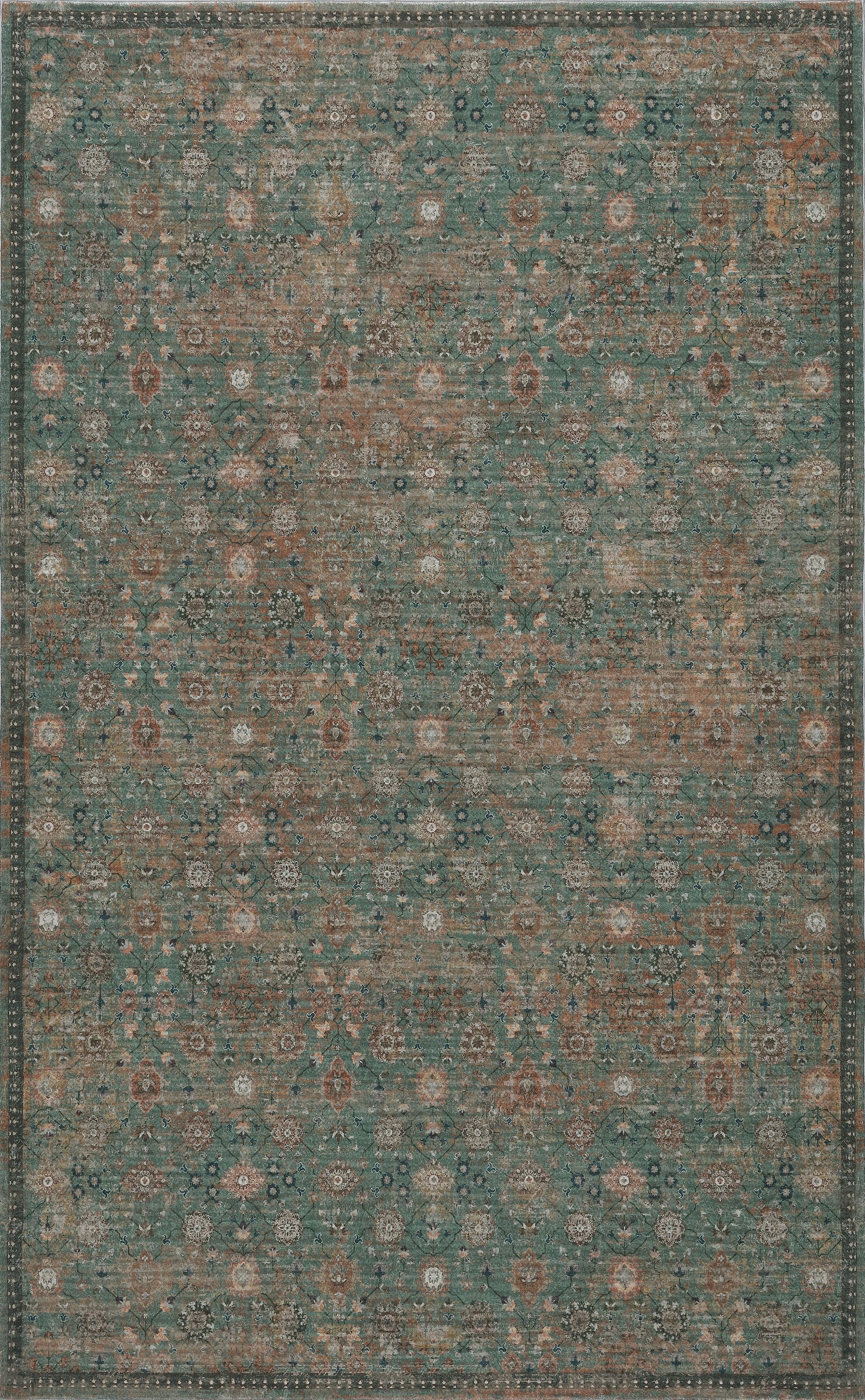Petunia Distressed All-Over Floral Border Non-Slip Machine-Washable Rug