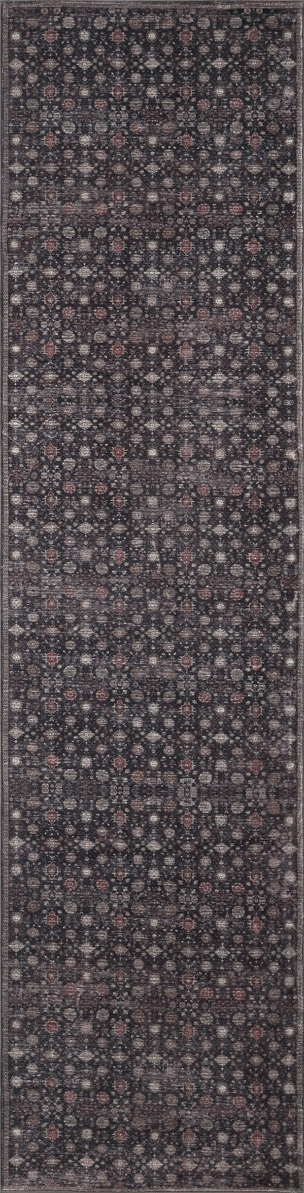 Petunia Distressed All-Over Floral Border Non-Slip Machine-Washable Rug