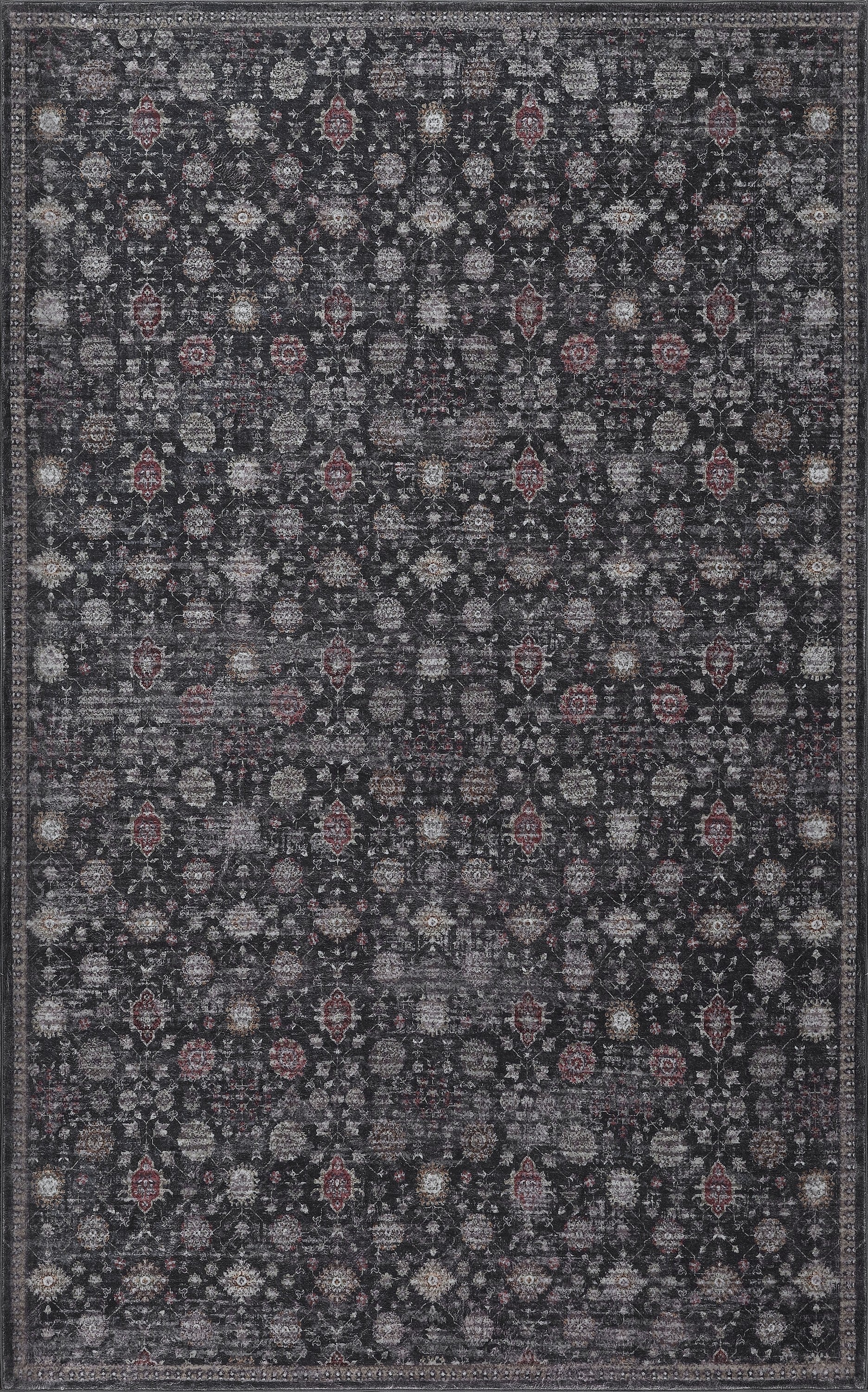 Petunia Distressed All-Over Floral Border Non-Slip Machine-Washable Rug