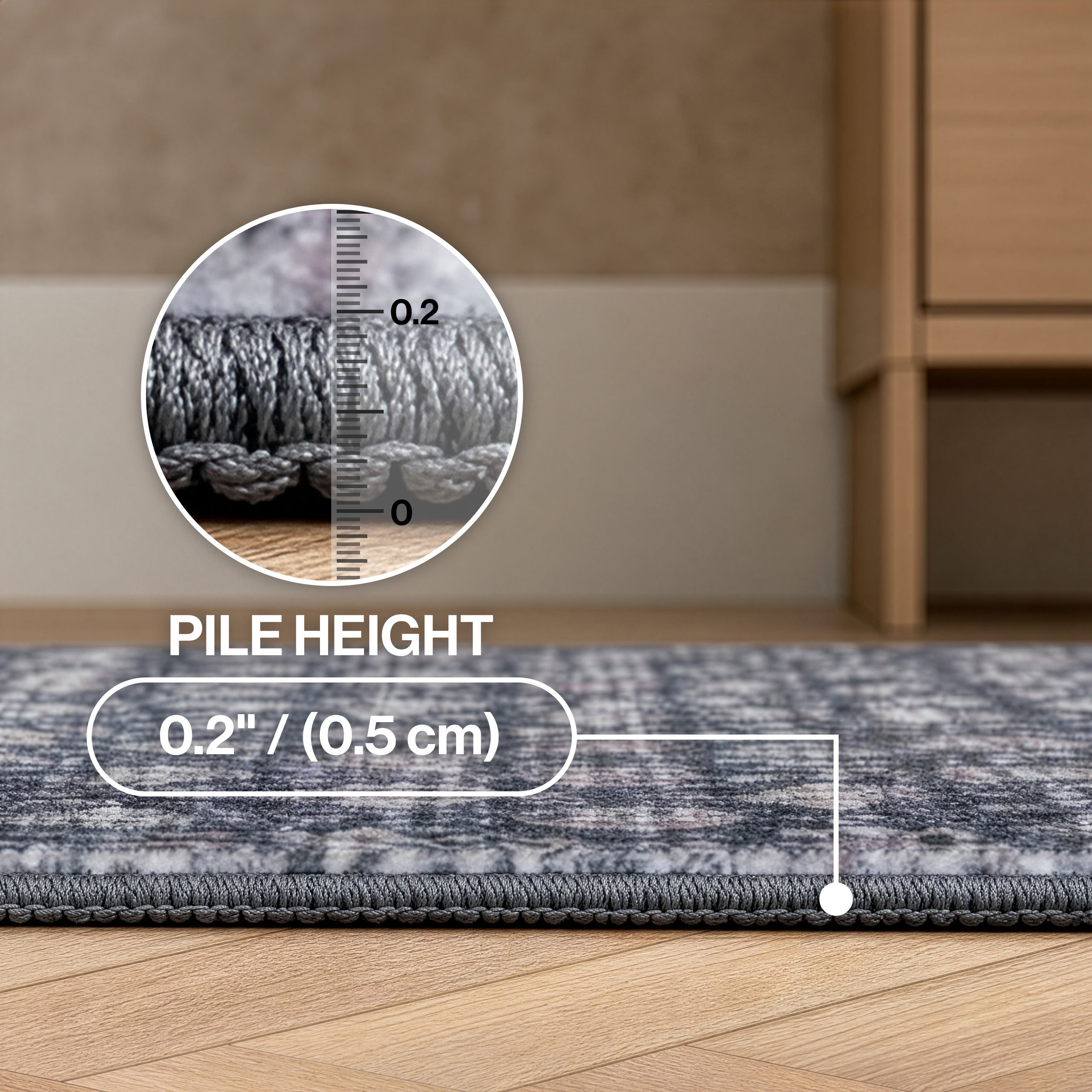 Petunia Distressed All-Over Floral Border Non-Slip Machine-Washable Rug