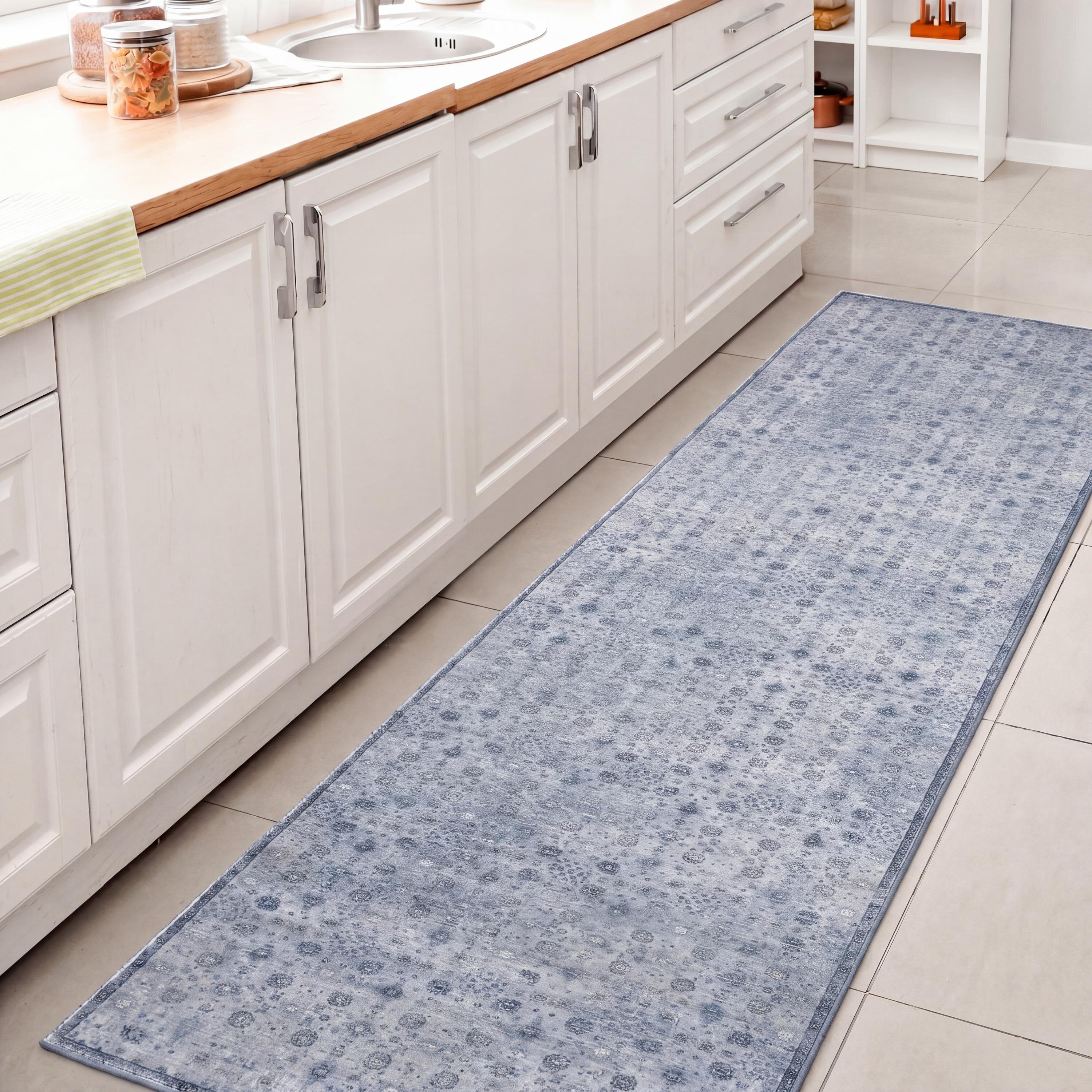 Petunia Distressed All-Over Floral Border Non-Slip Machine-Washable Rug