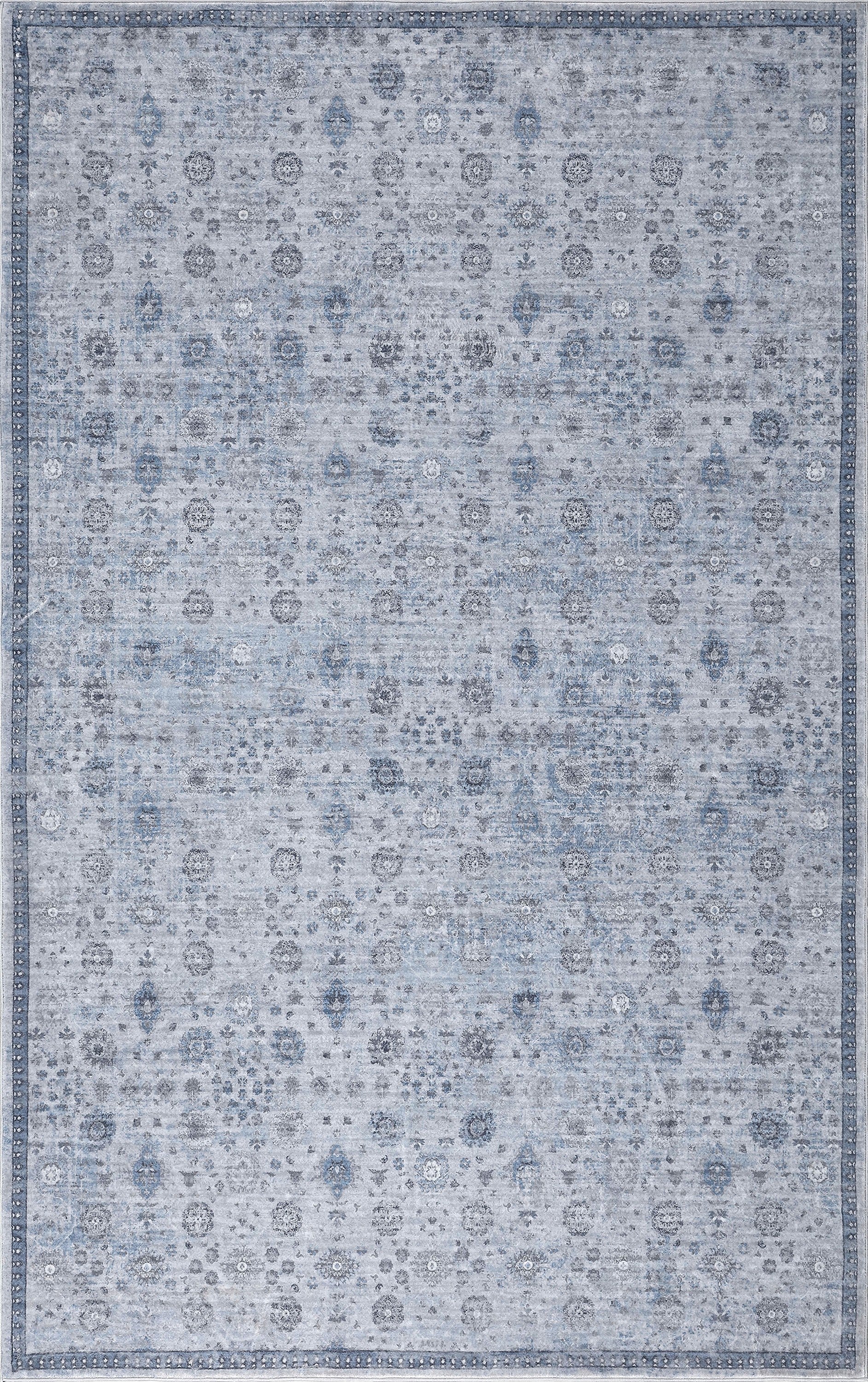 Petunia Distressed All-Over Floral Border Non-Slip Machine-Washable Rug