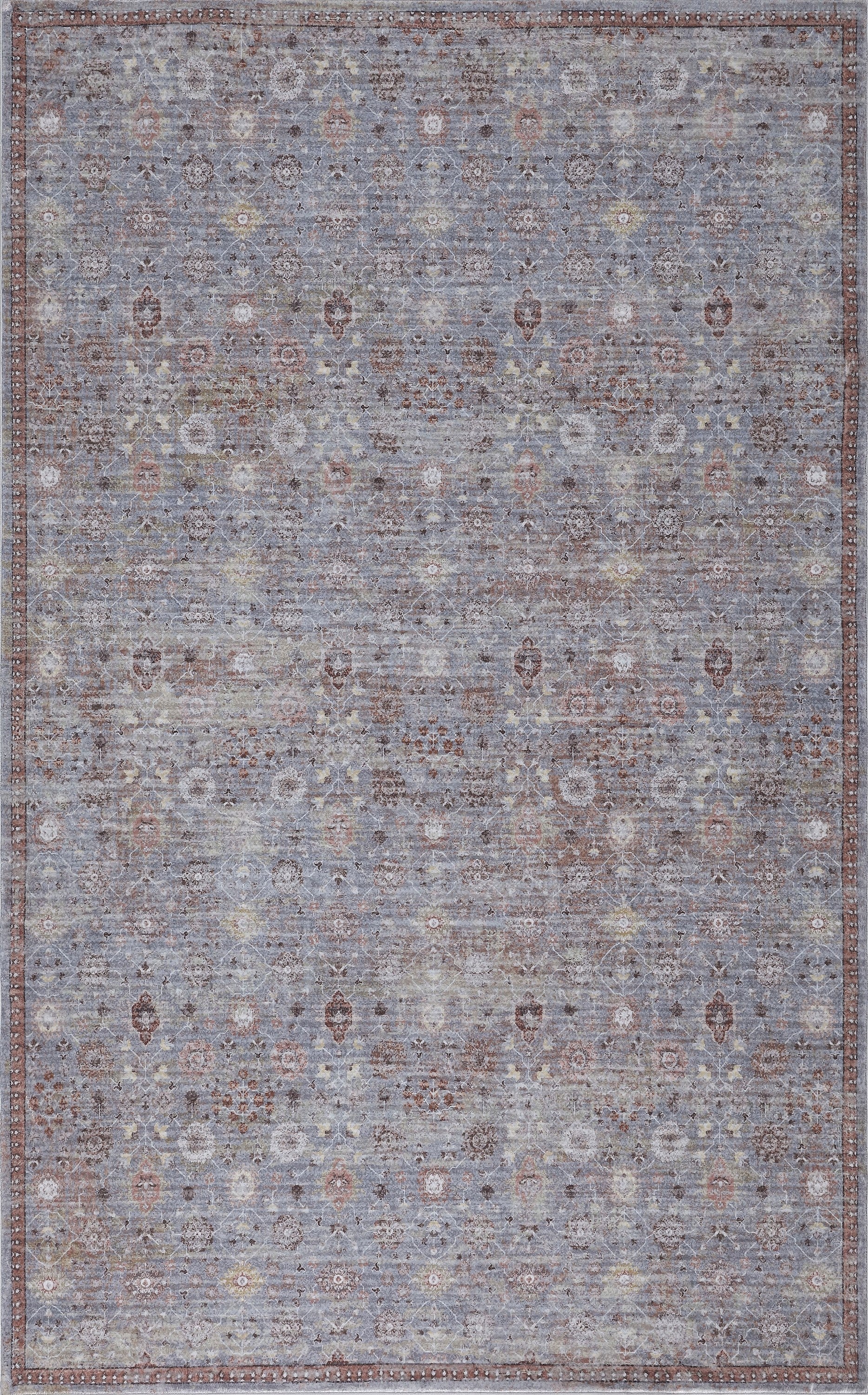 Petunia Distressed All-Over Floral Border Non-Slip Machine-Washable Rug
