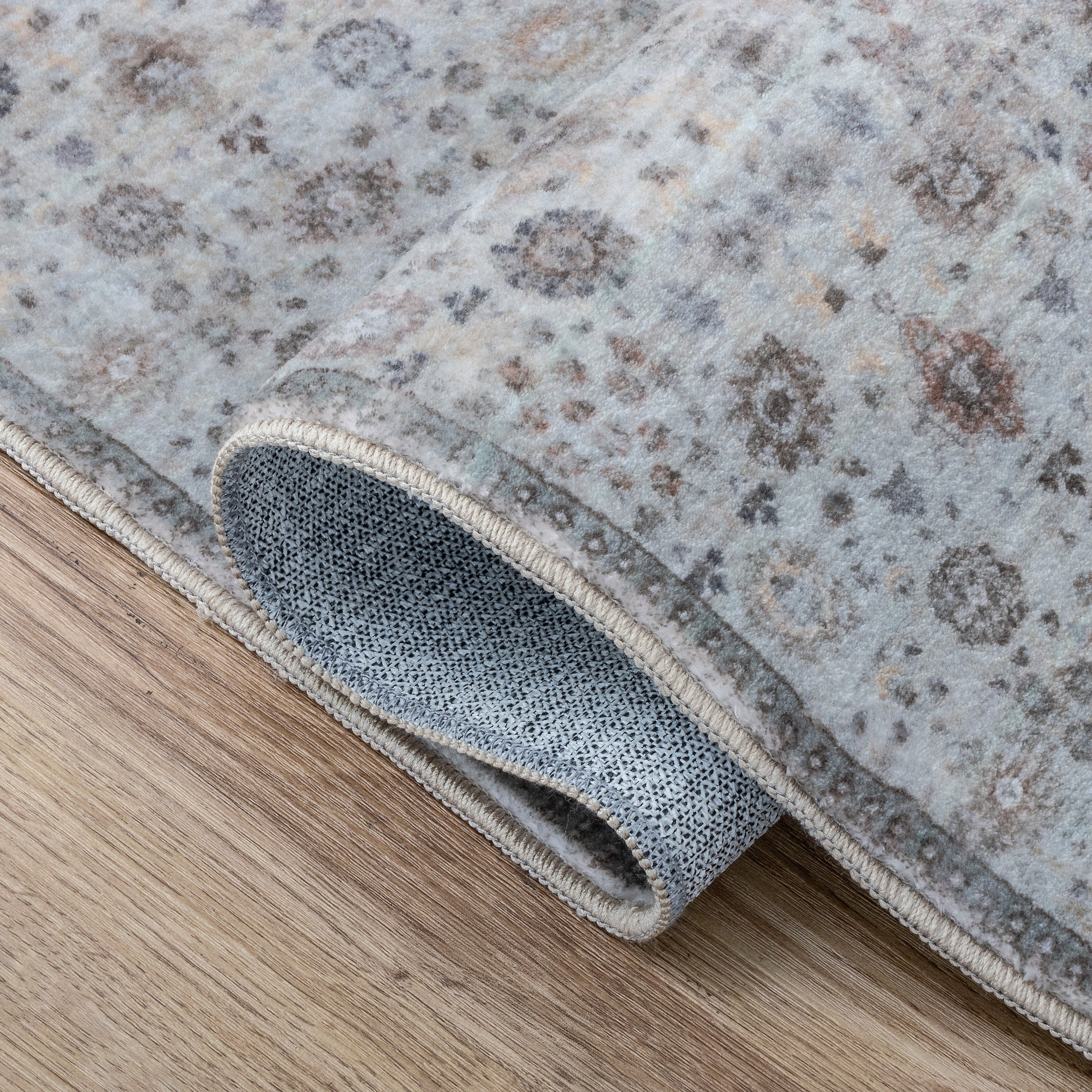 Petunia Distressed All-Over Floral Border Non-Slip Machine-Washable Rug