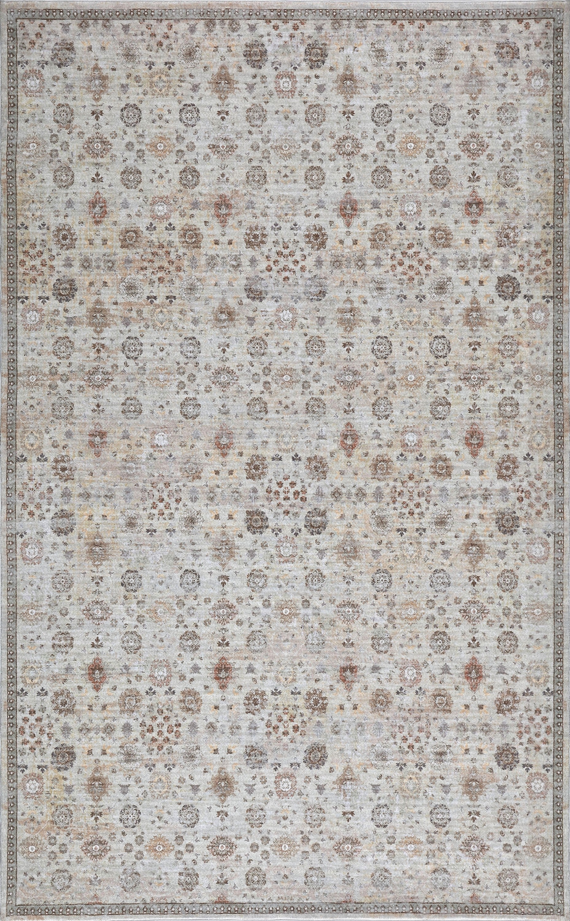 Petunia Distressed All-Over Floral Border Non-Slip Machine-Washable Rug