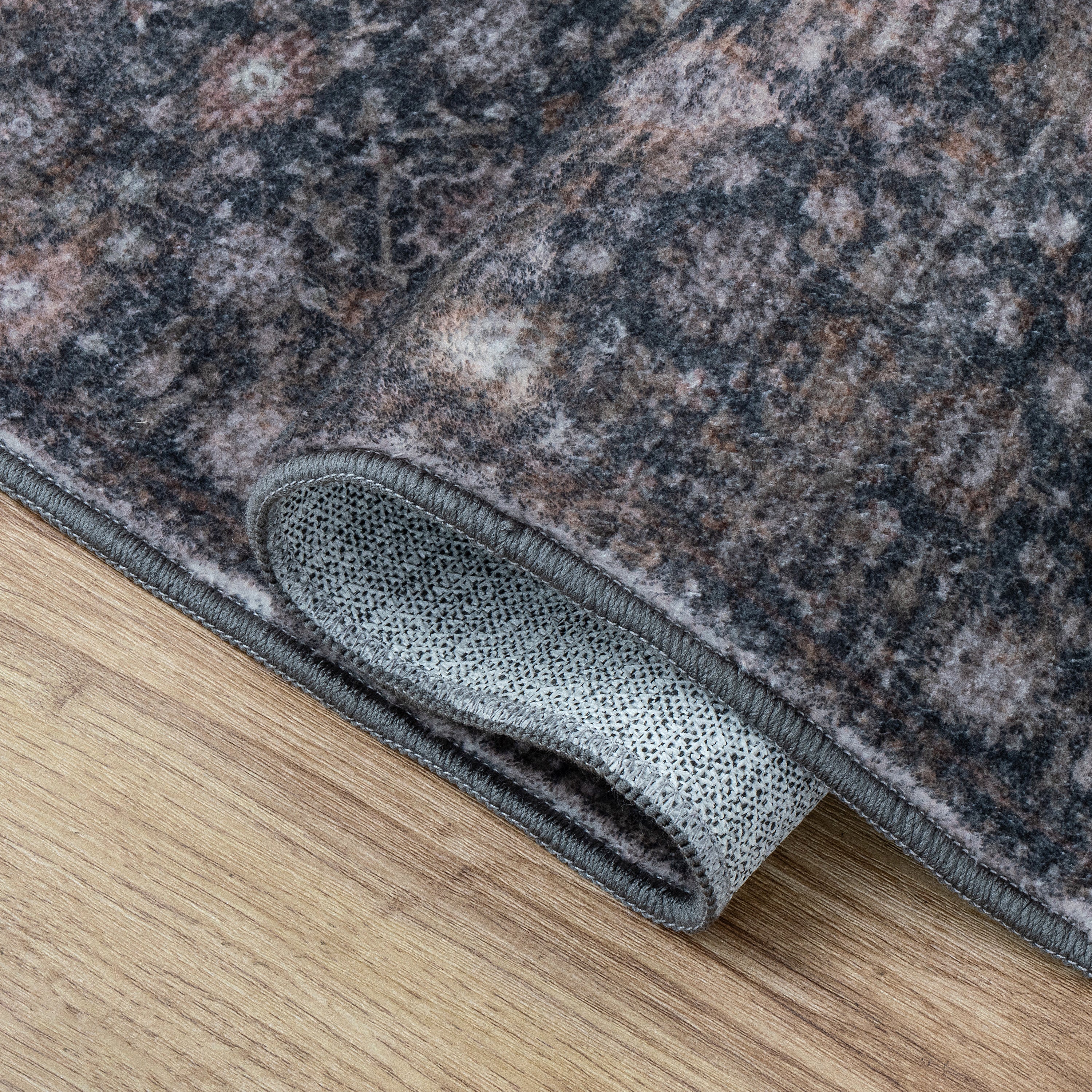 Petunia Distressed All-Over Floral Border Non-Slip Machine-Washable Rug