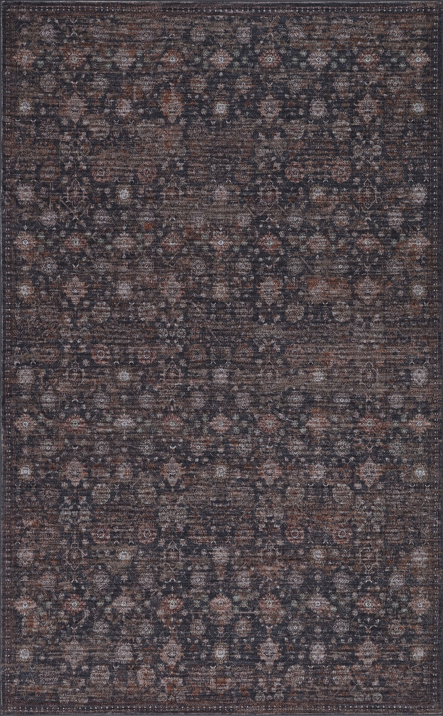 Petunia Distressed All-Over Floral Border Non-Slip Machine-Washable Rug