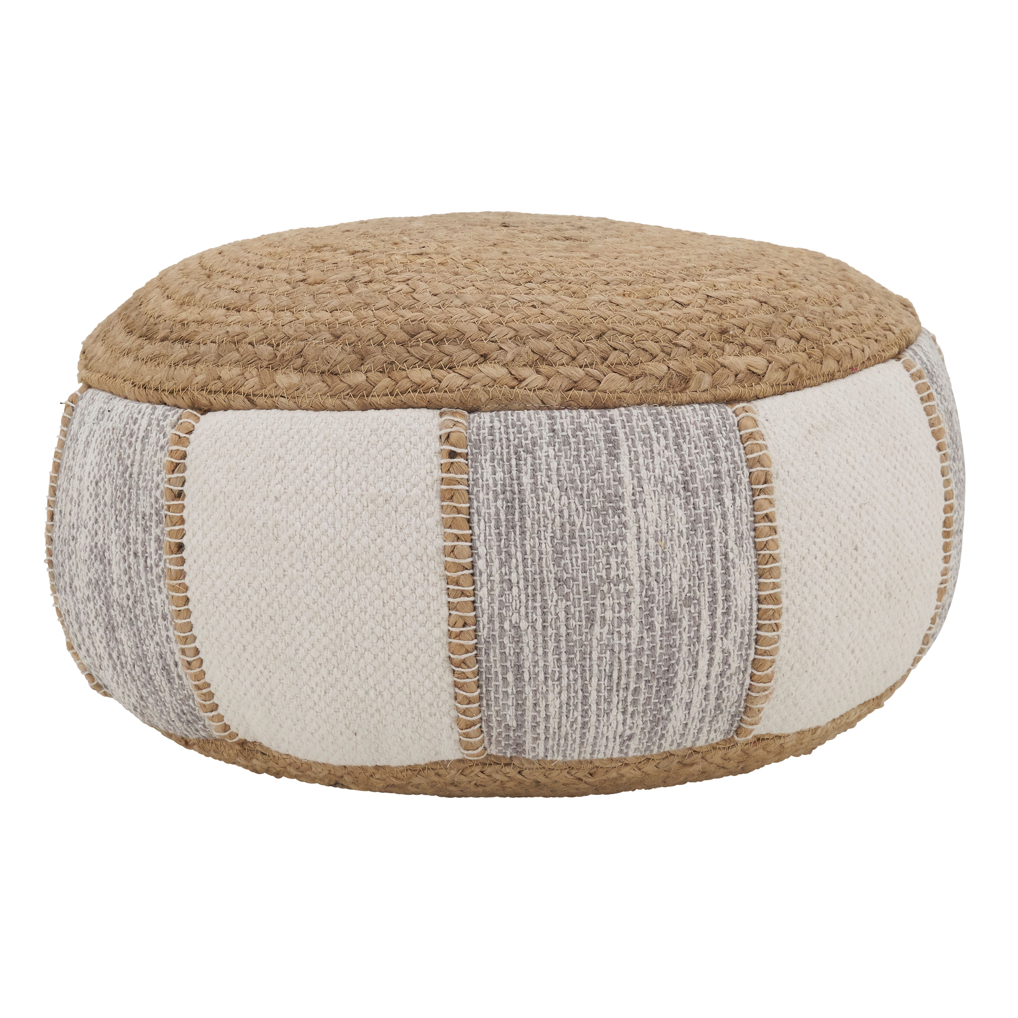 Woven Jute and Cotton Pouf