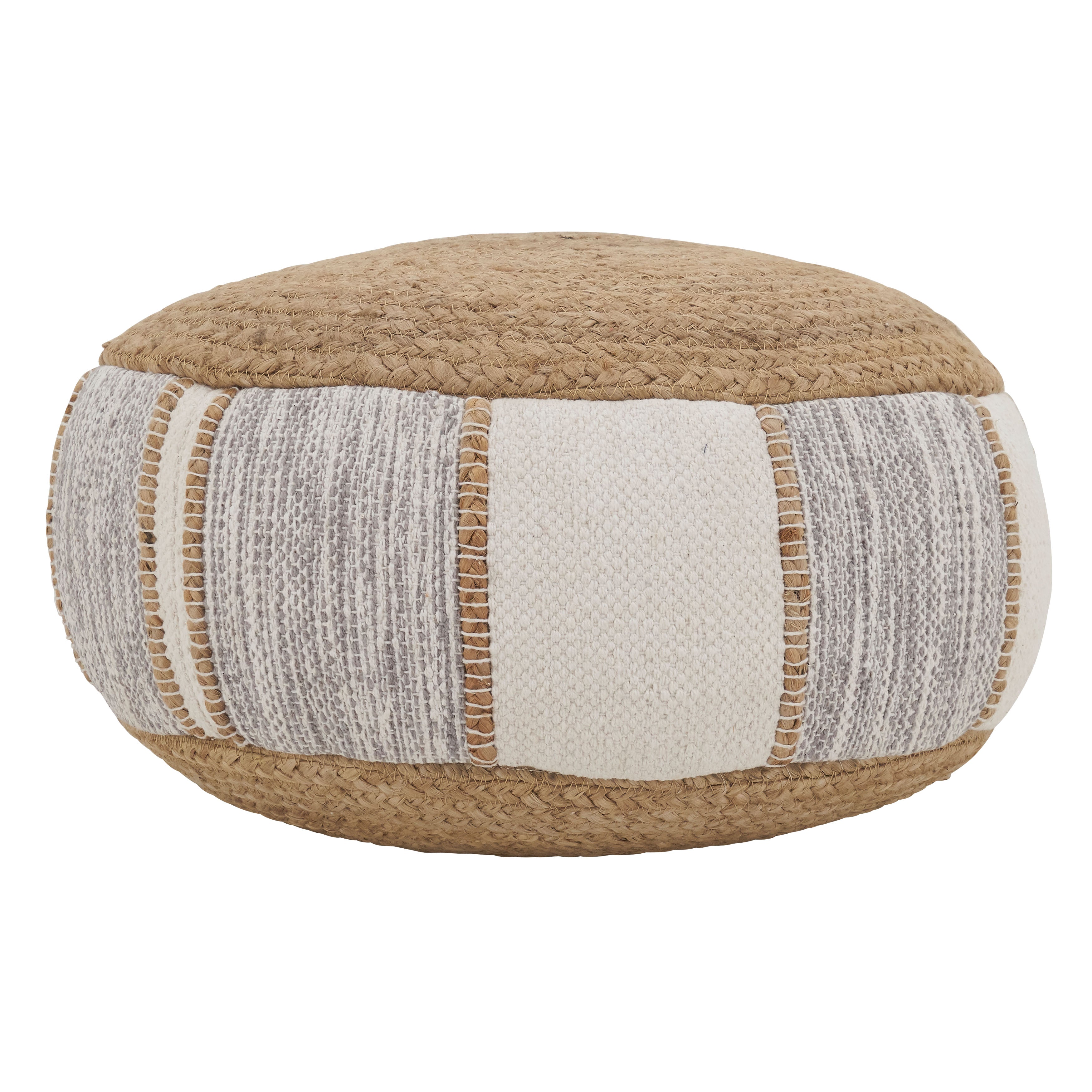 Woven Jute and Cotton Pouf