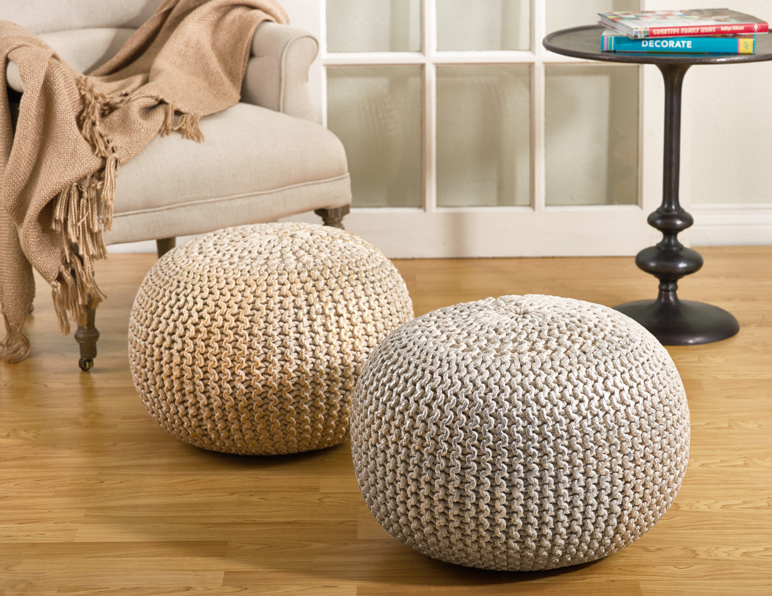 Foil Print Rope Pouf
