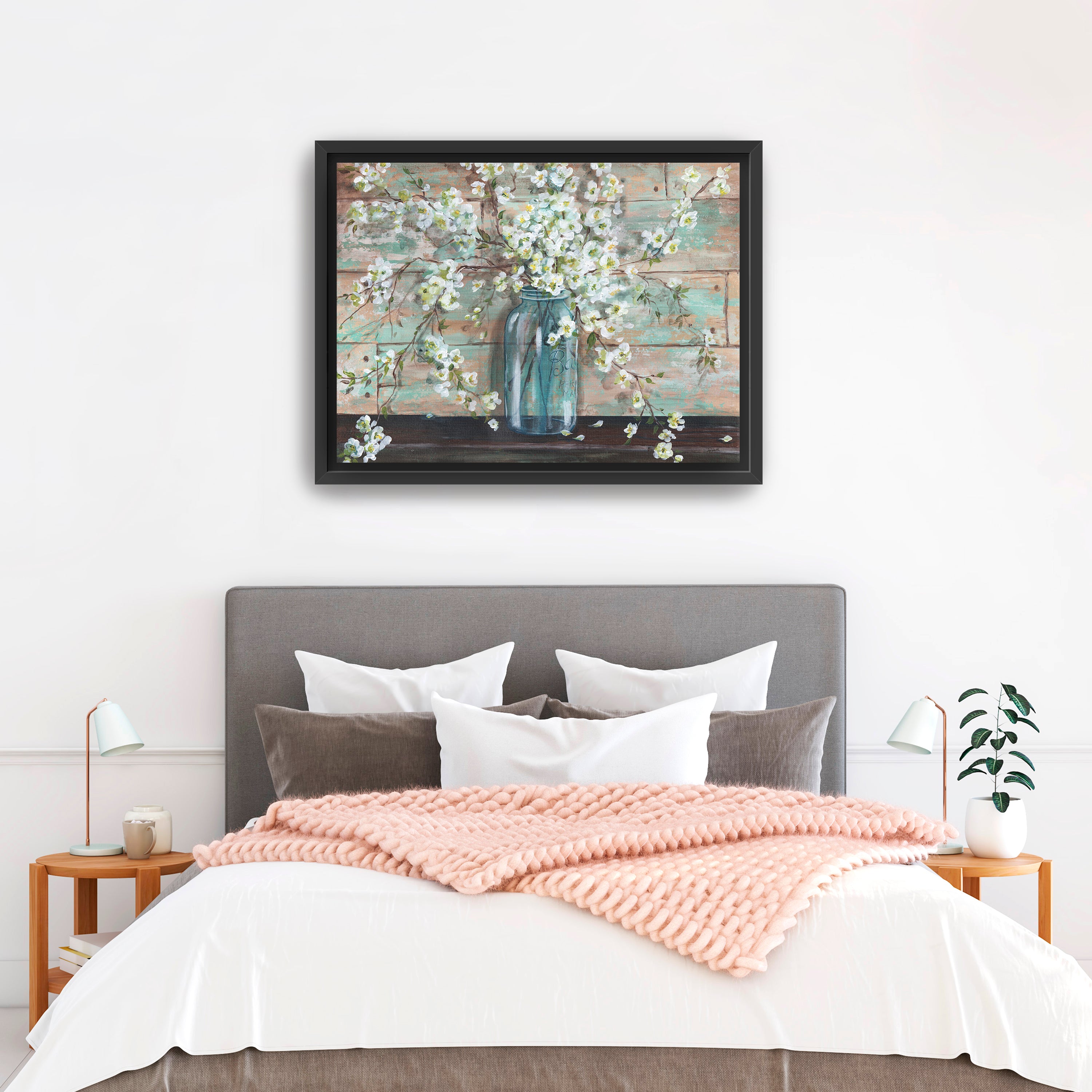 Blossoms in Mason Jar Canvas Giclee