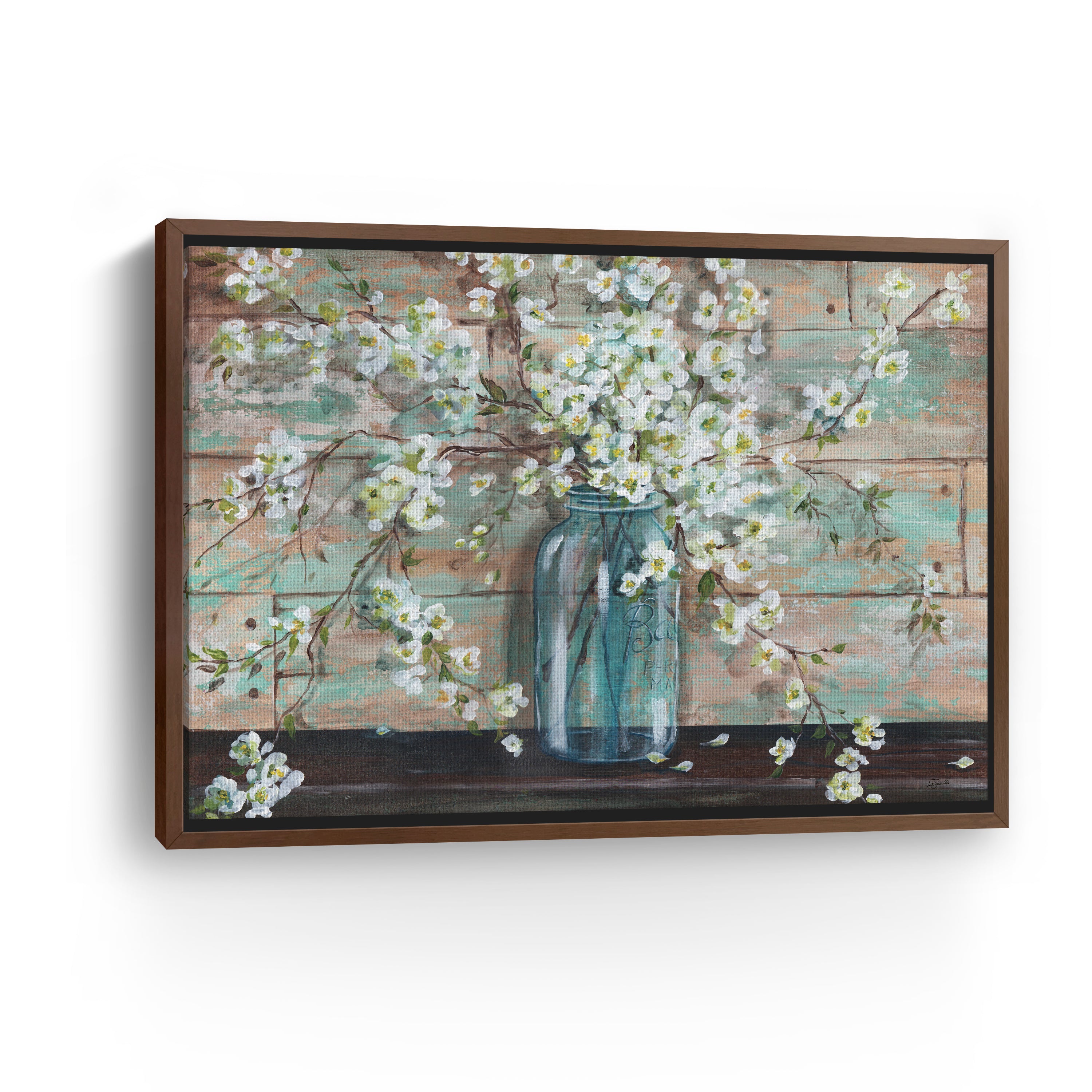 Blossoms in Mason Jar Canvas Giclee
