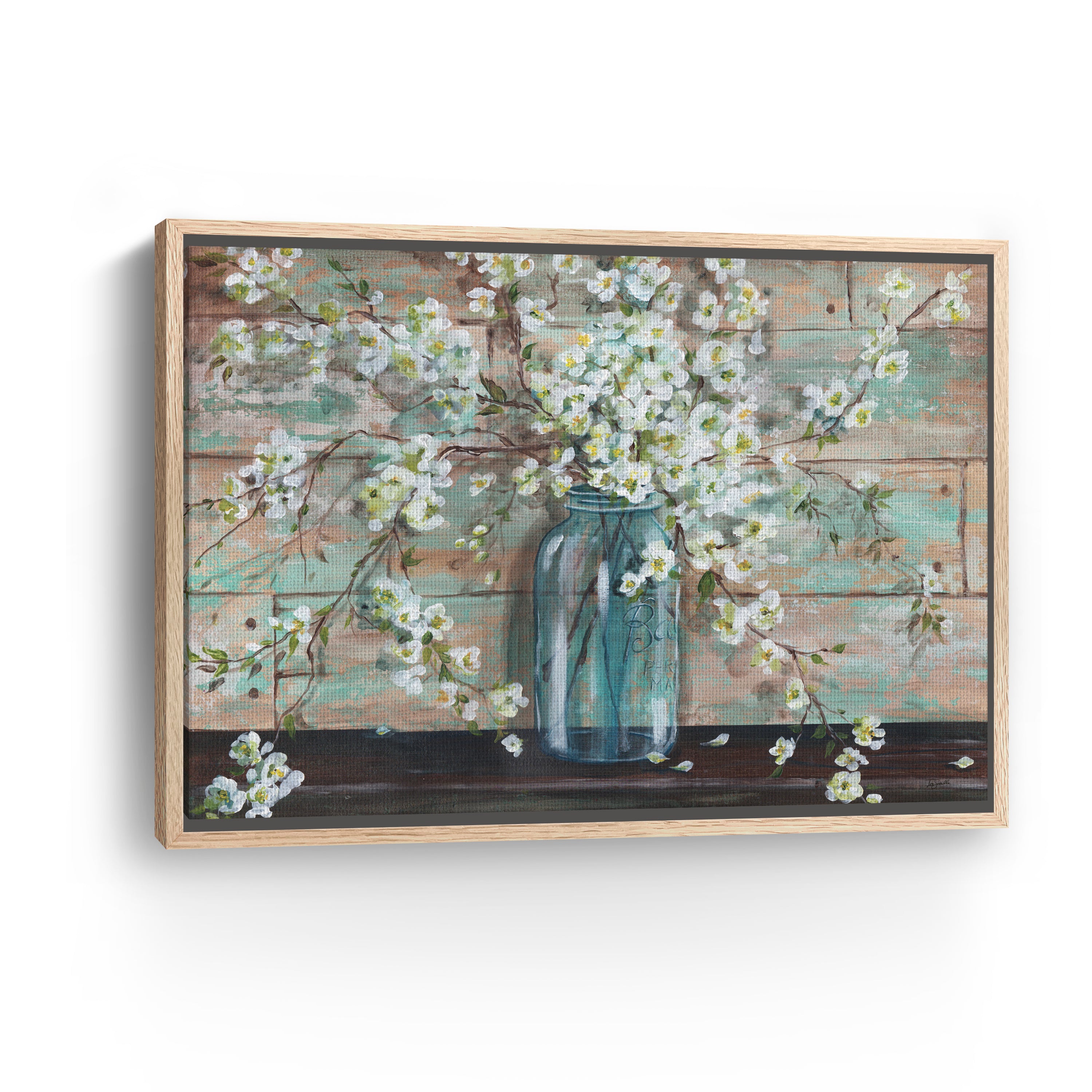 Blossoms in Mason Jar Canvas Giclee