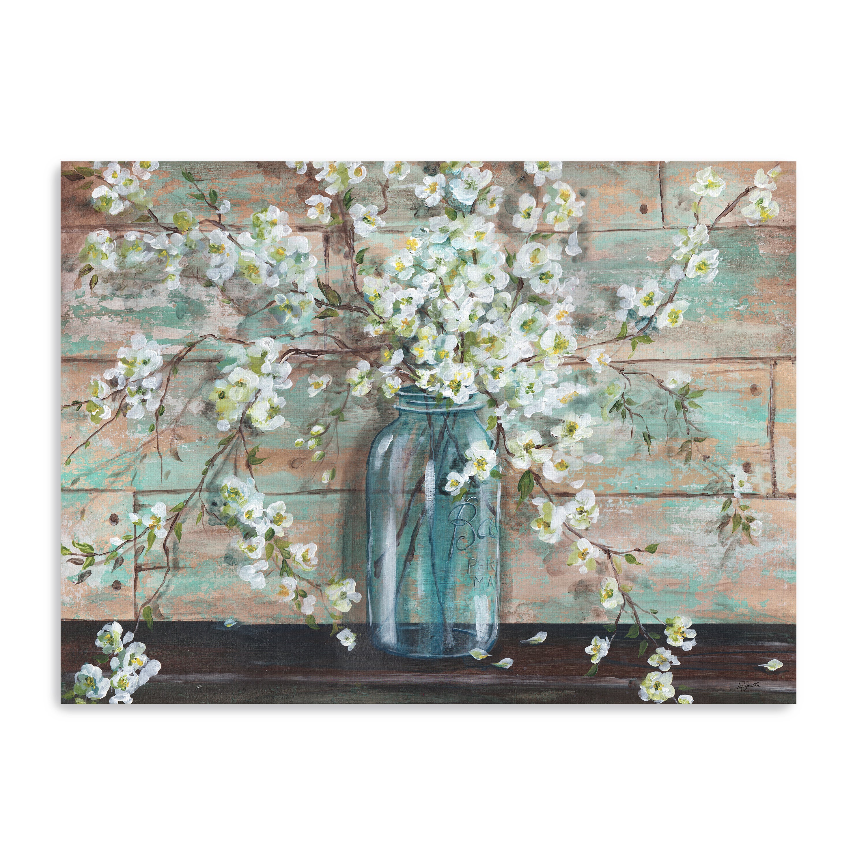 Blossoms in Mason Jar Canvas Giclee