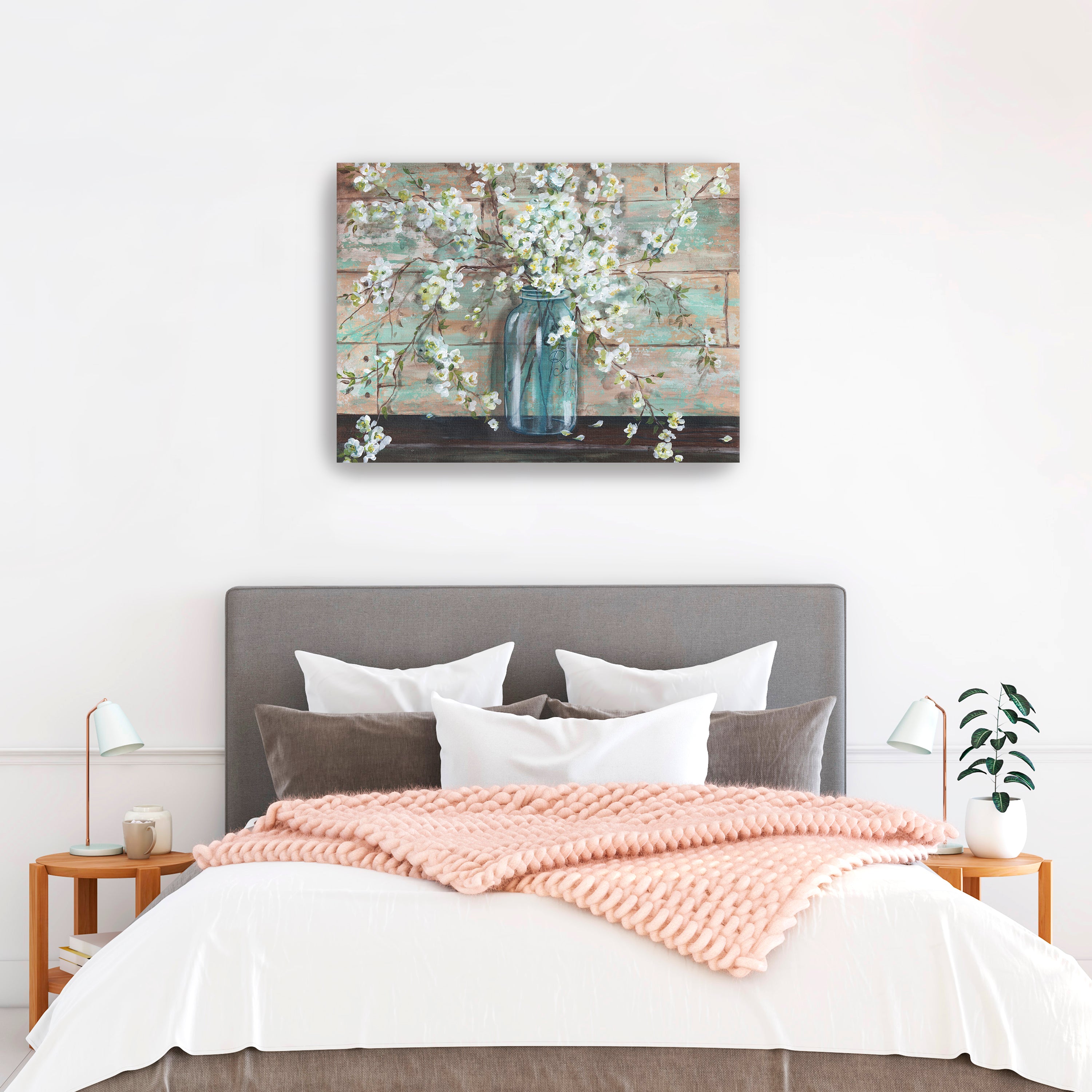 Blossoms in Mason Jar Canvas Giclee