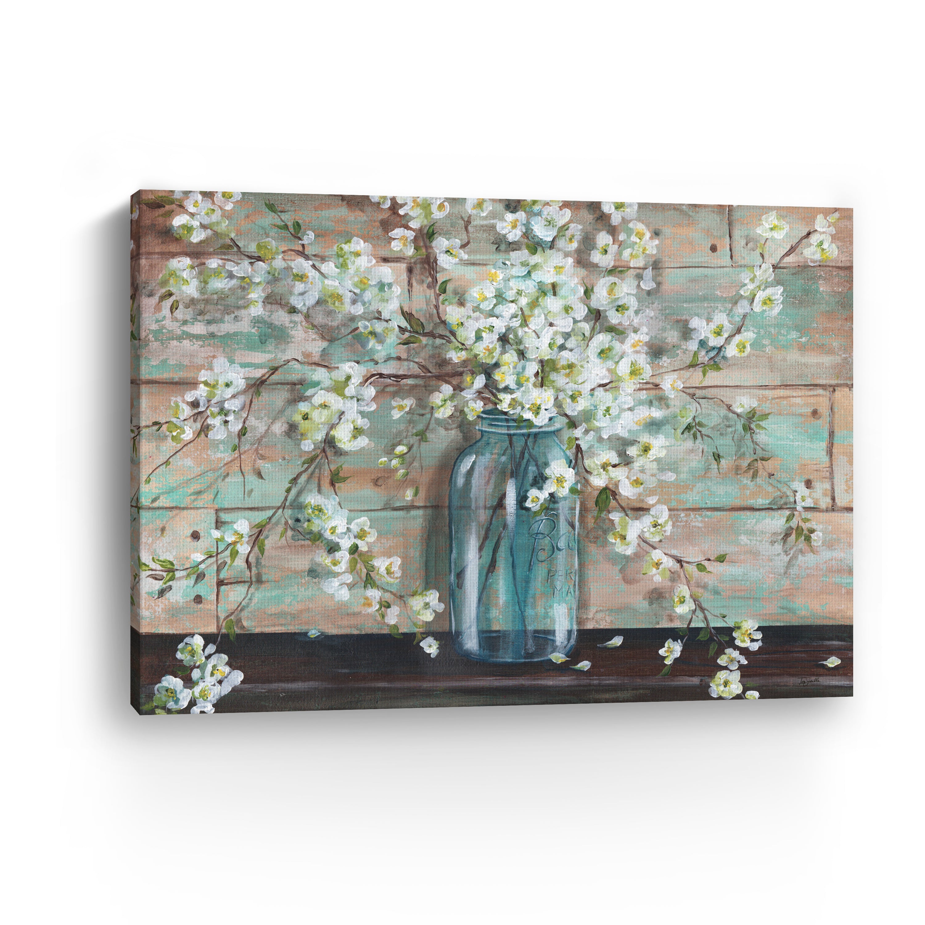Blossoms in Mason Jar Canvas Giclee