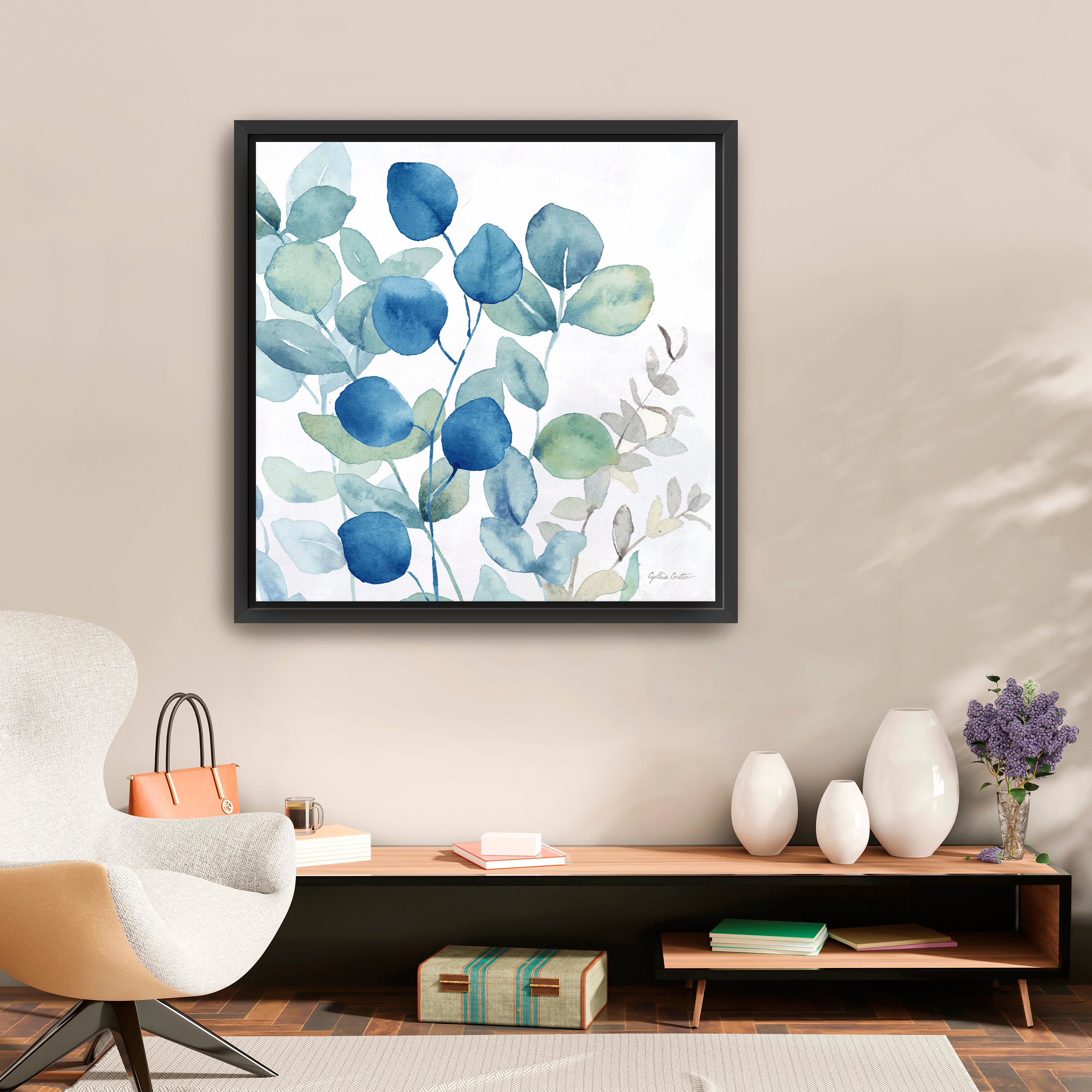 Eucalyptus Leaves Navy I Canvas Giclee