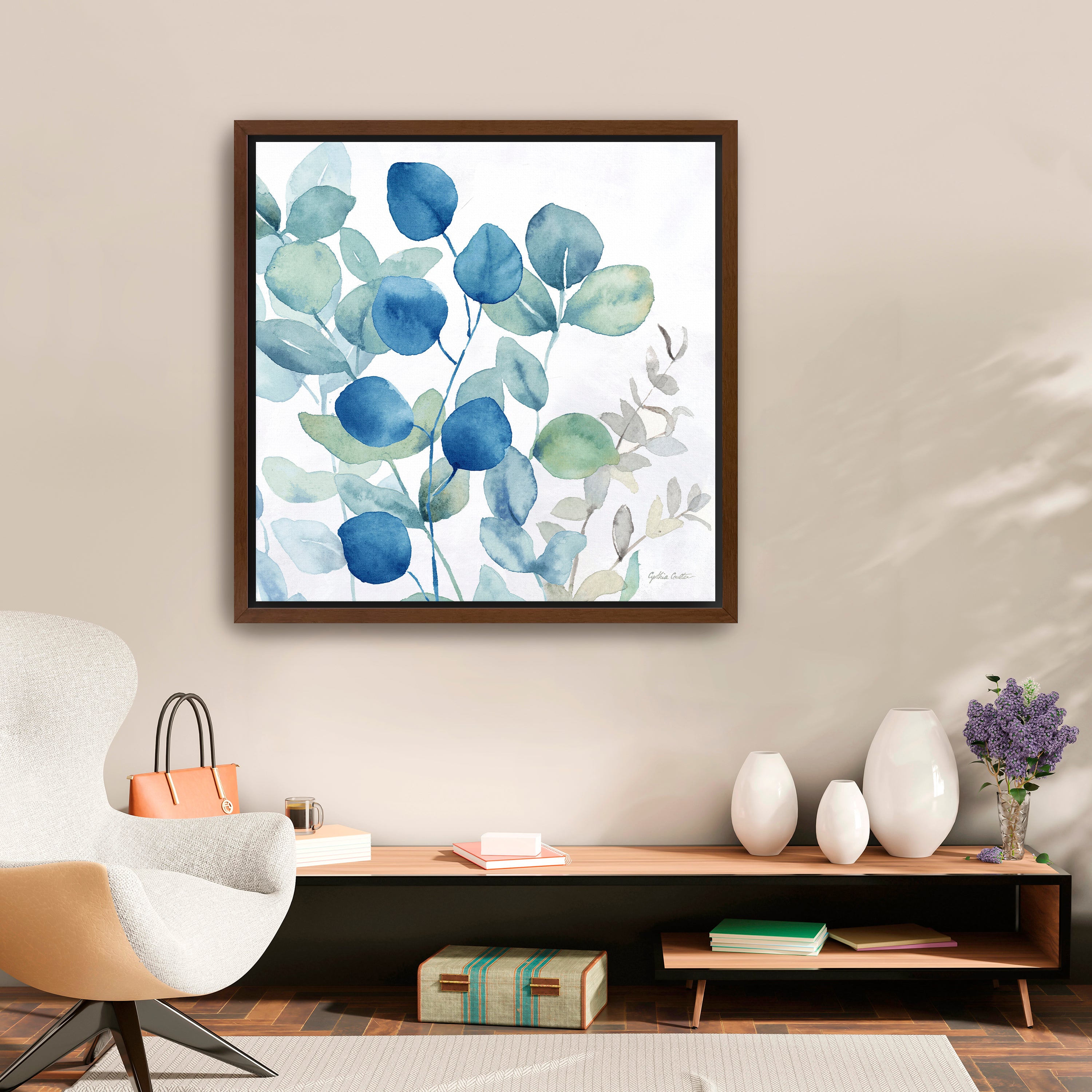 Eucalyptus Leaves Navy I Canvas Giclee