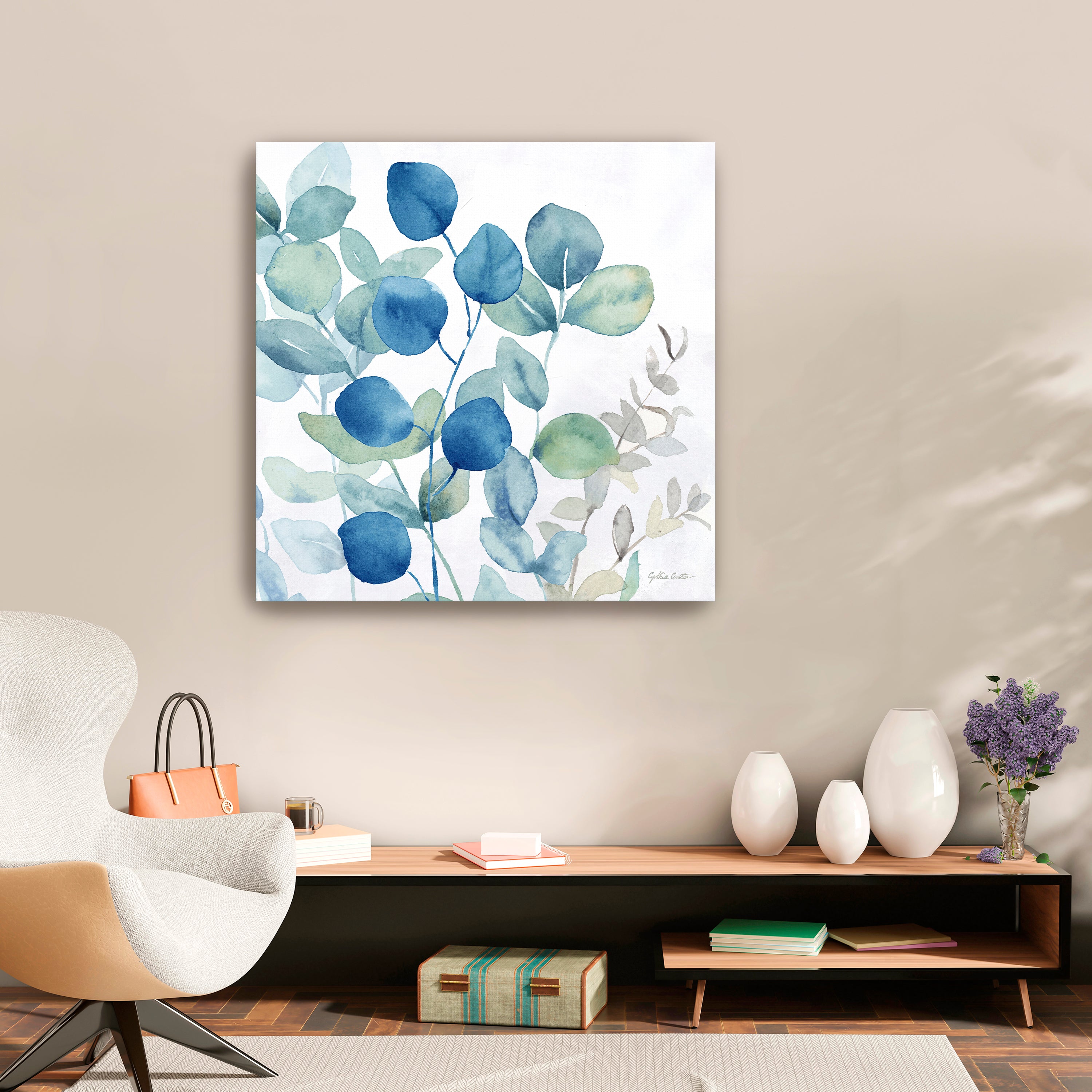 Eucalyptus Leaves Navy I Canvas Giclee
