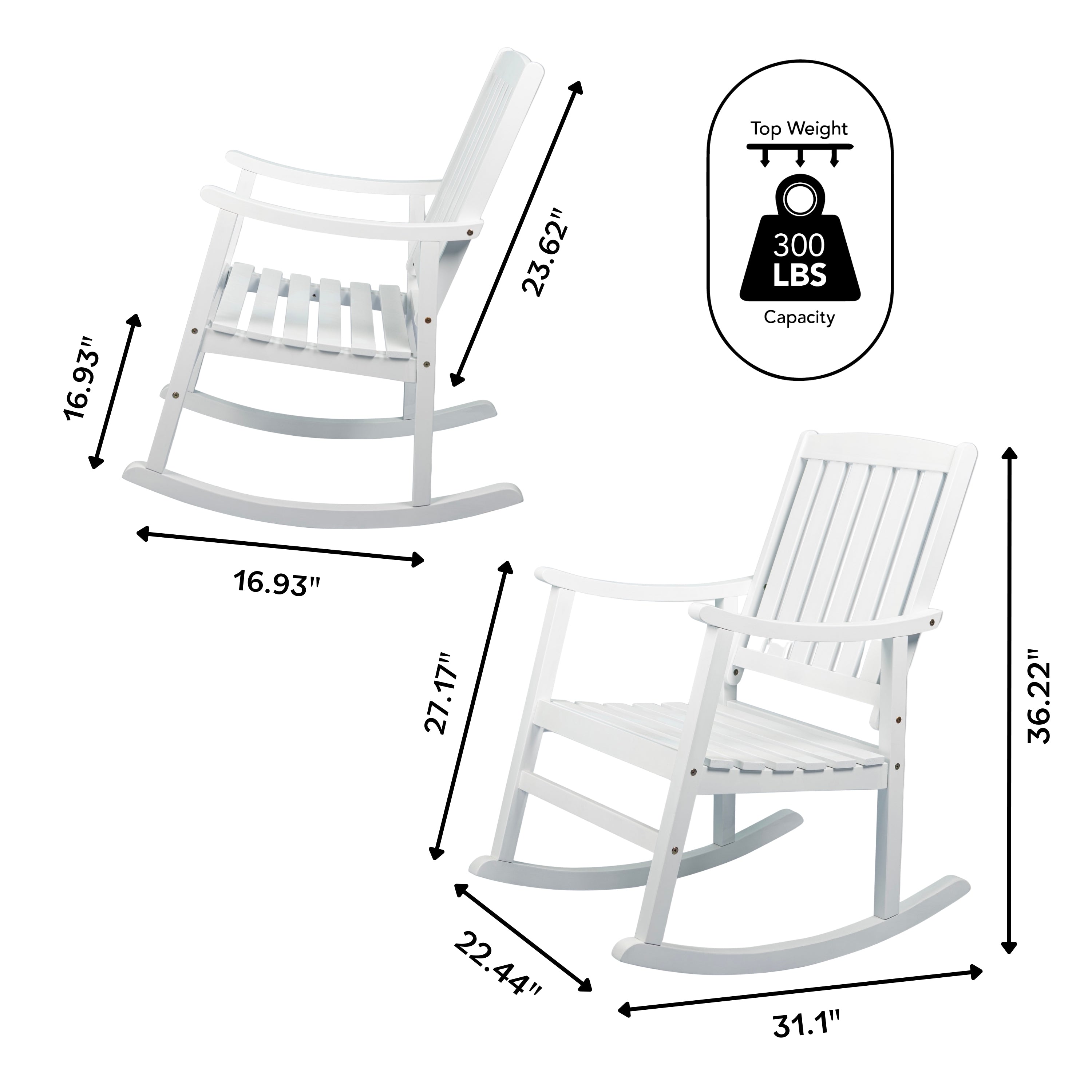 Penny Classic Slat-Back Support Acacia Wood Patio Outdoor Rocking Chair