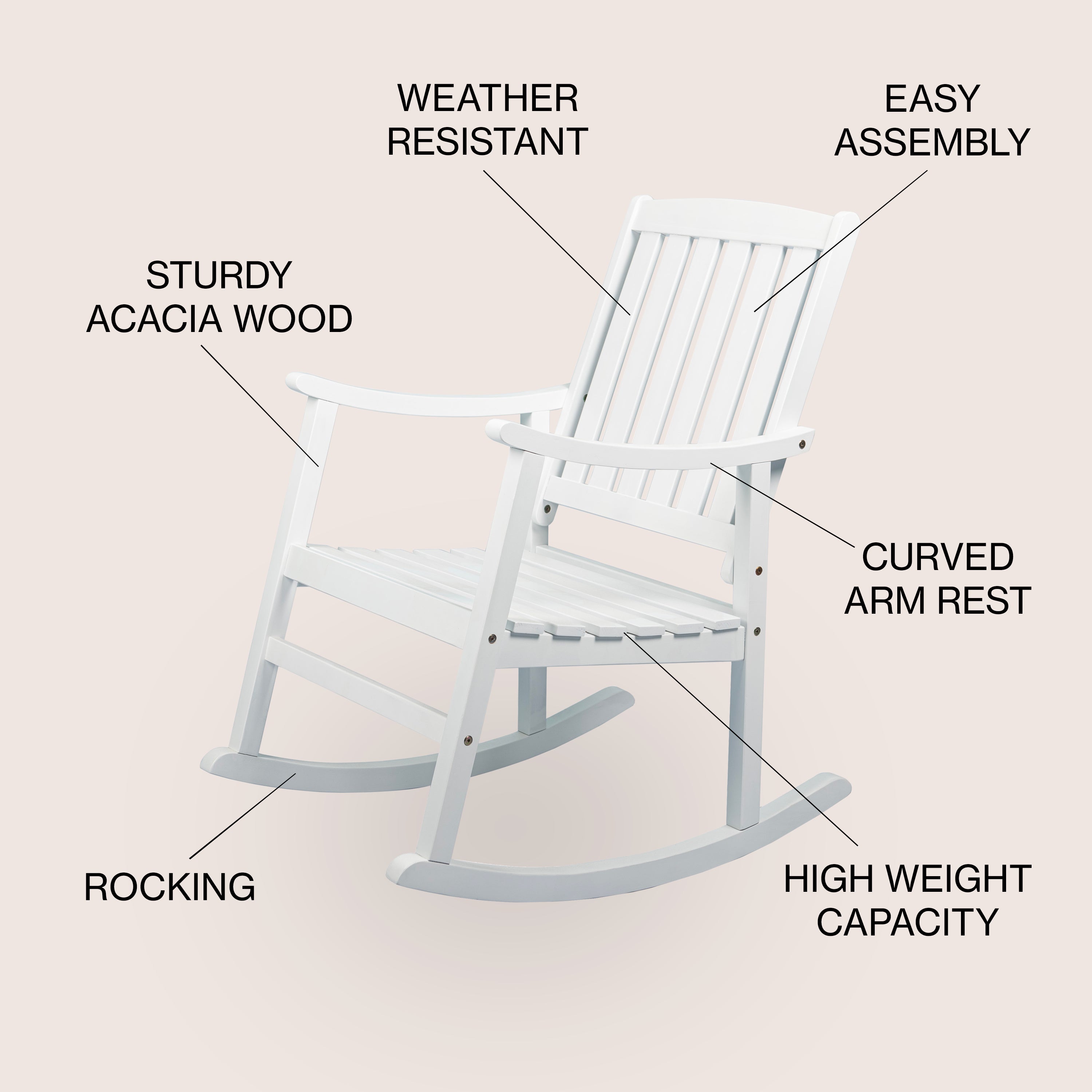 Penny Classic Slat-Back Support Acacia Wood Patio Outdoor Rocking Chair