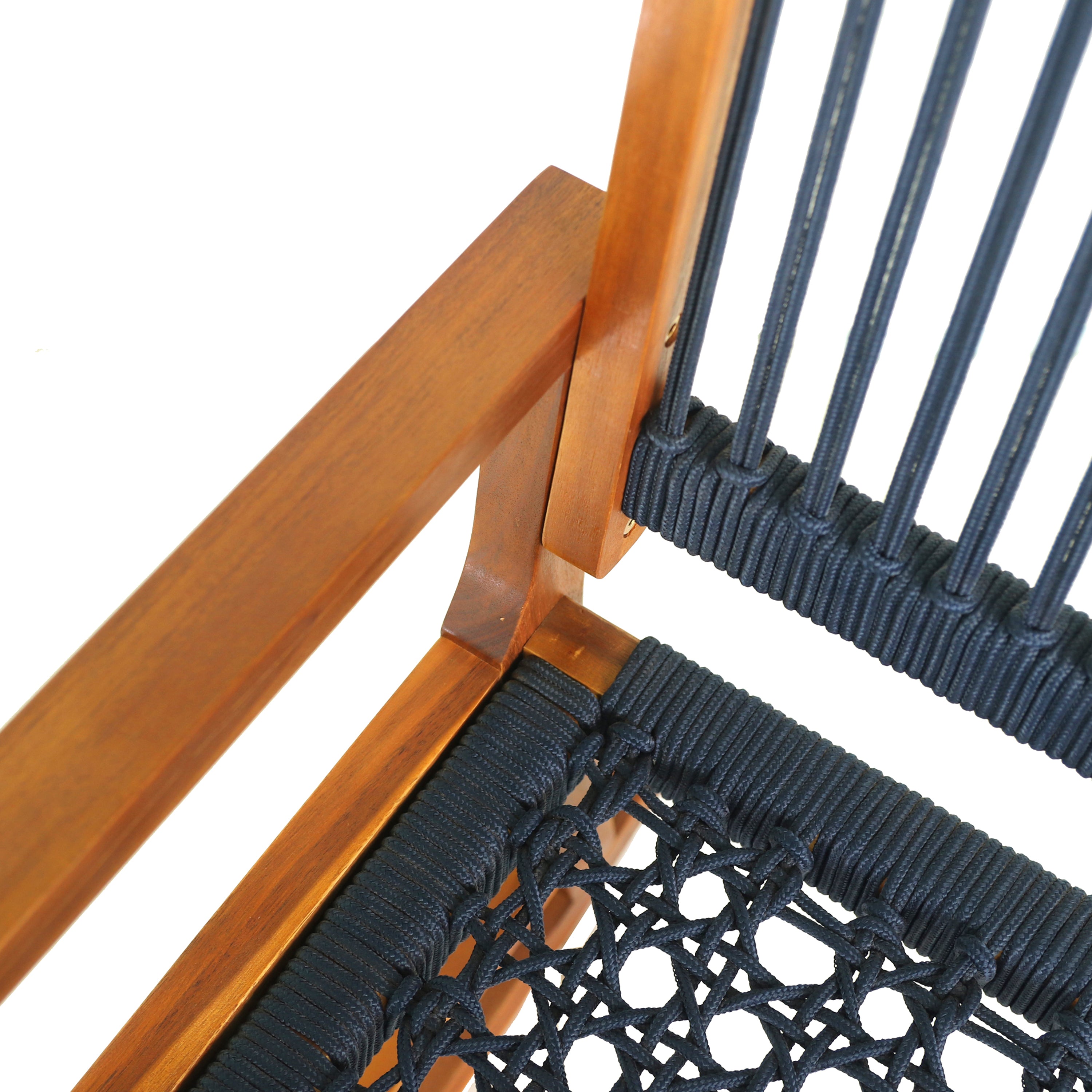 Laguna Coastal Casual Acacia Wood and Woven Rope Outdoor Rocking Chair