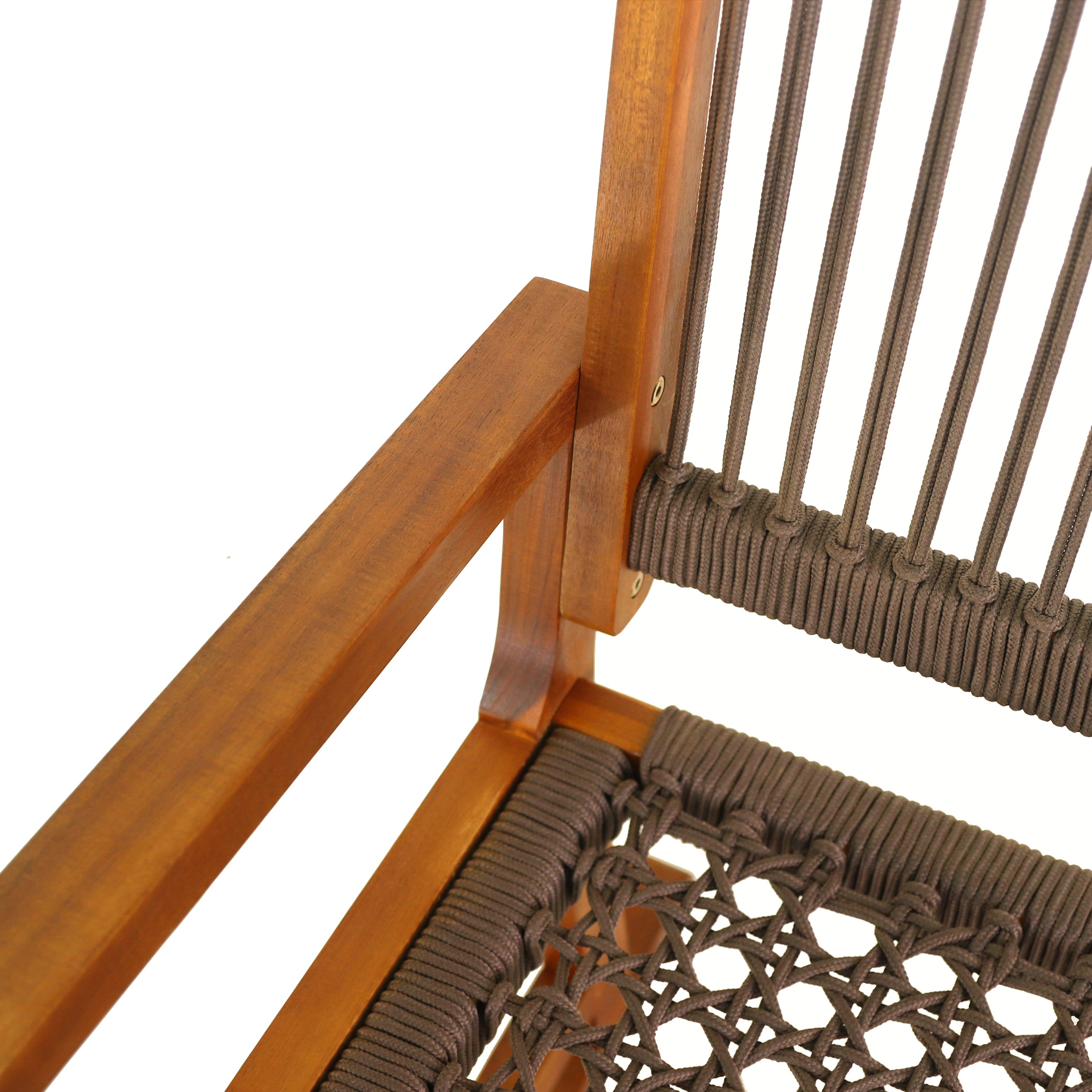 Laguna Coastal Casual Acacia Wood and Woven Rope Outdoor Rocking Chair
