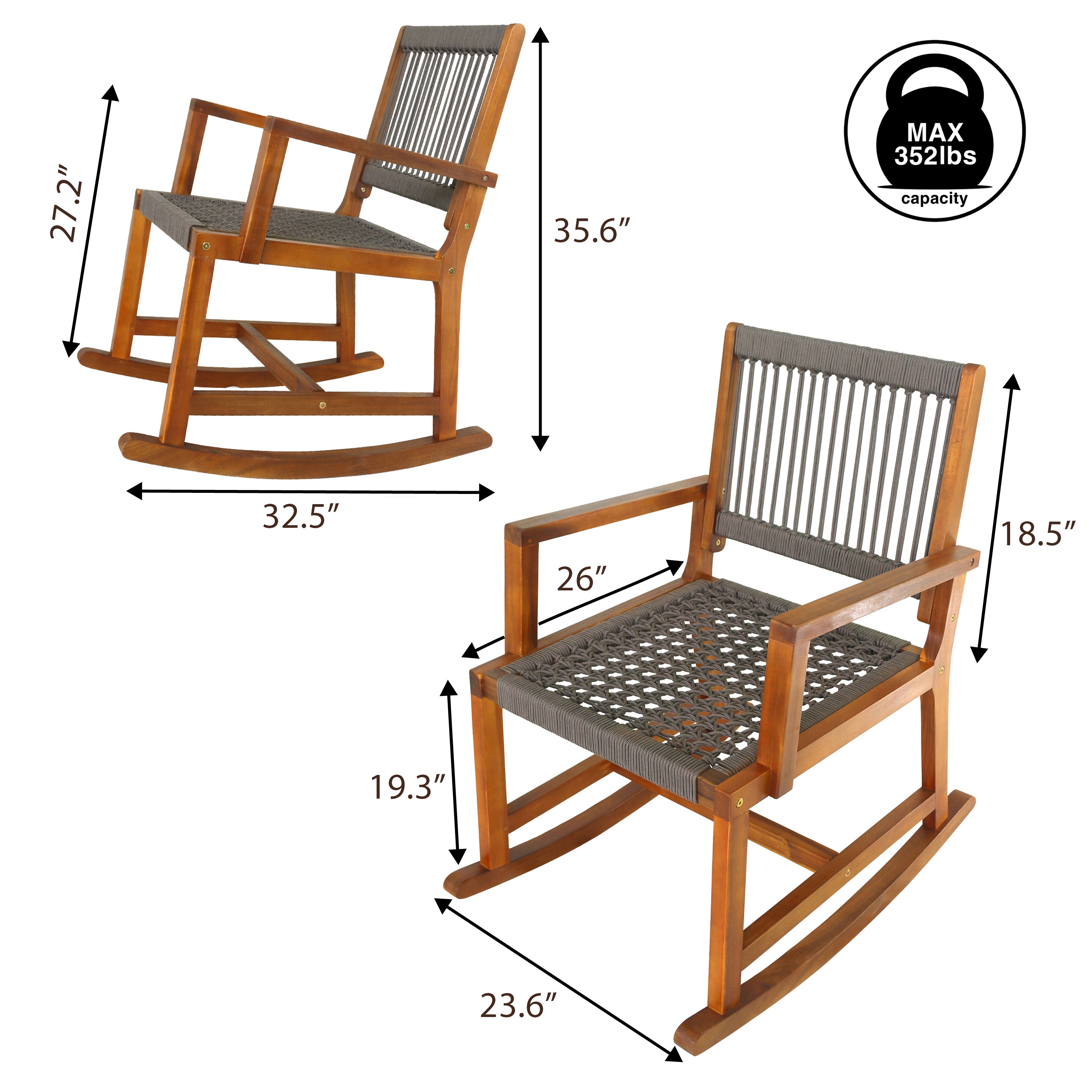 Laguna Coastal Casual Acacia Wood and Woven Rope Outdoor Rocking Chair