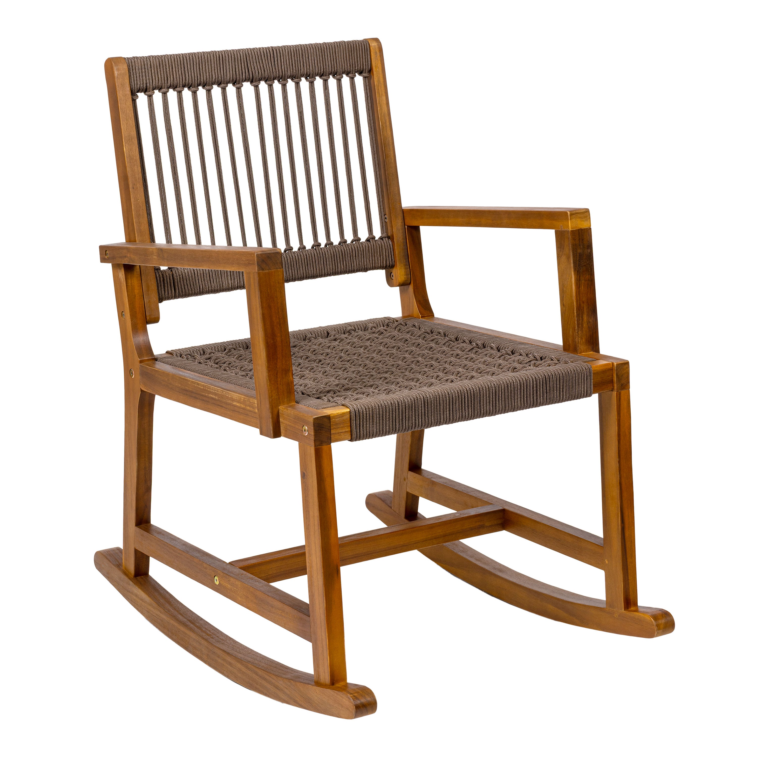 Laguna Coastal Casual Acacia Wood and Woven Rope Outdoor Rocking Chair