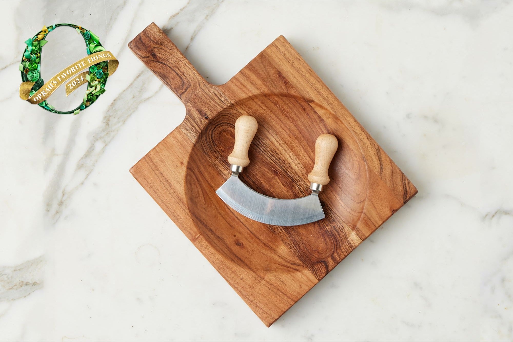 French Cutting Board Bowl with Mezzaluna Set