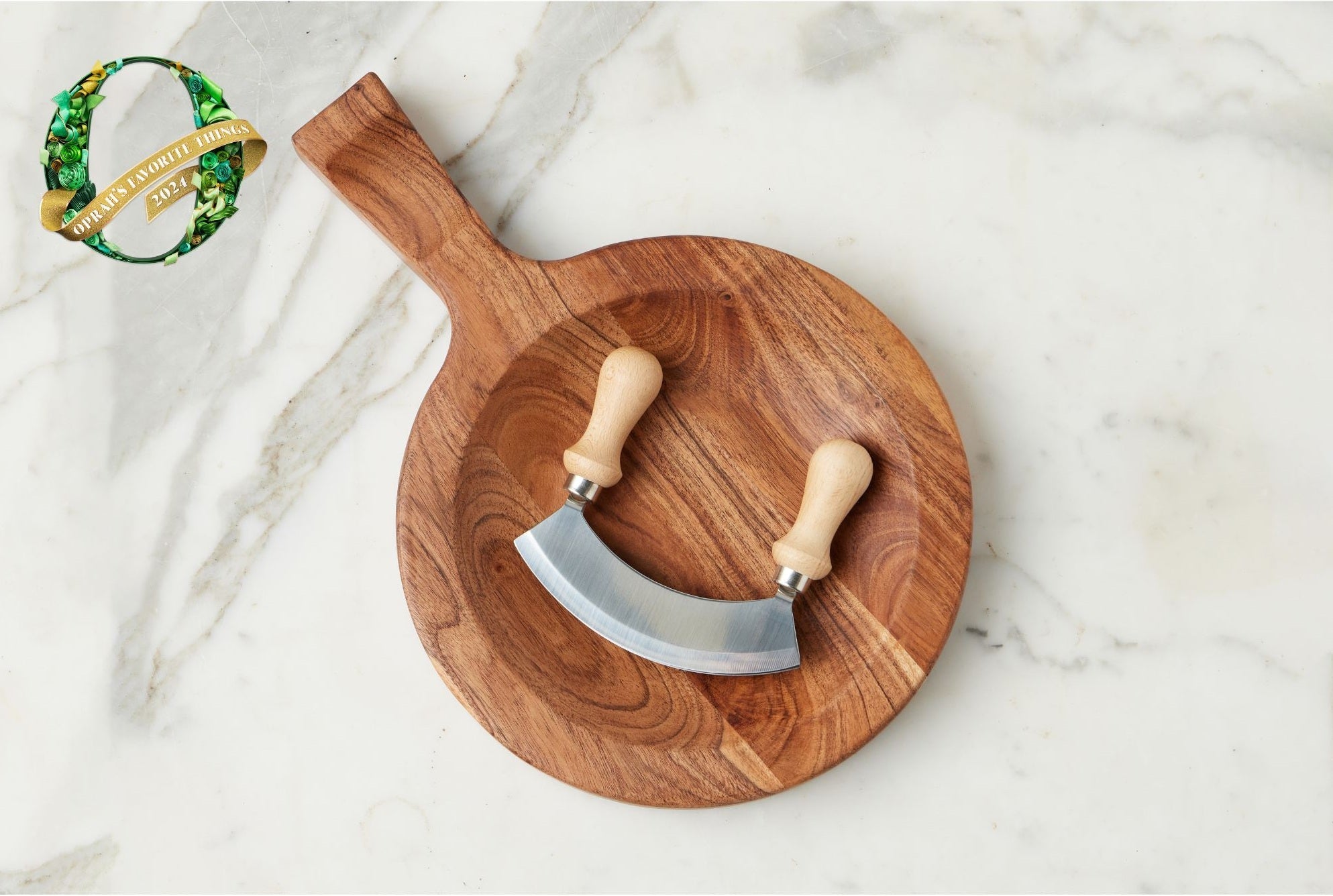 Italian Cutting Board Bowl with Mezzaluna Set