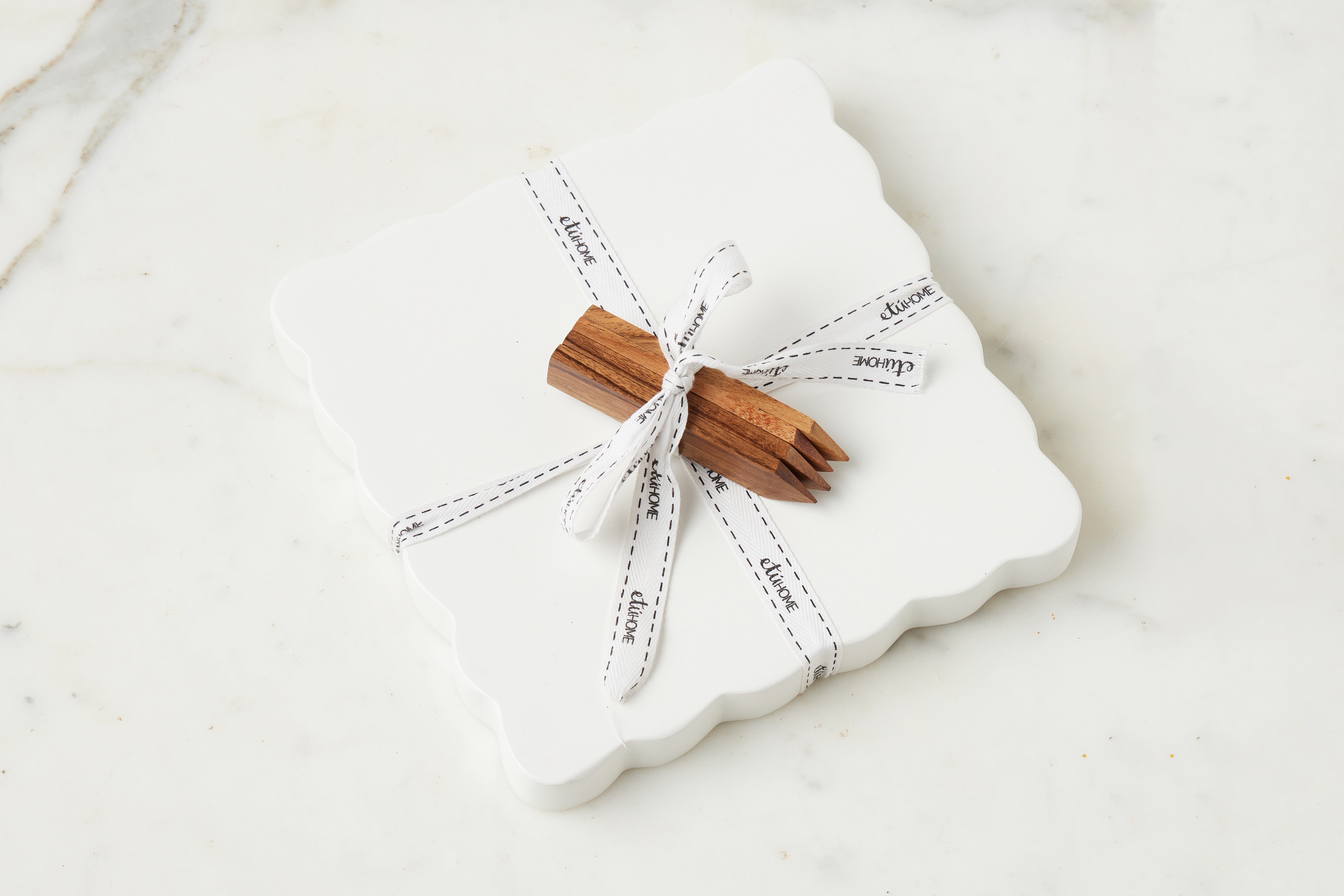 Square Scalloped Cheese Board with Cheese Markers