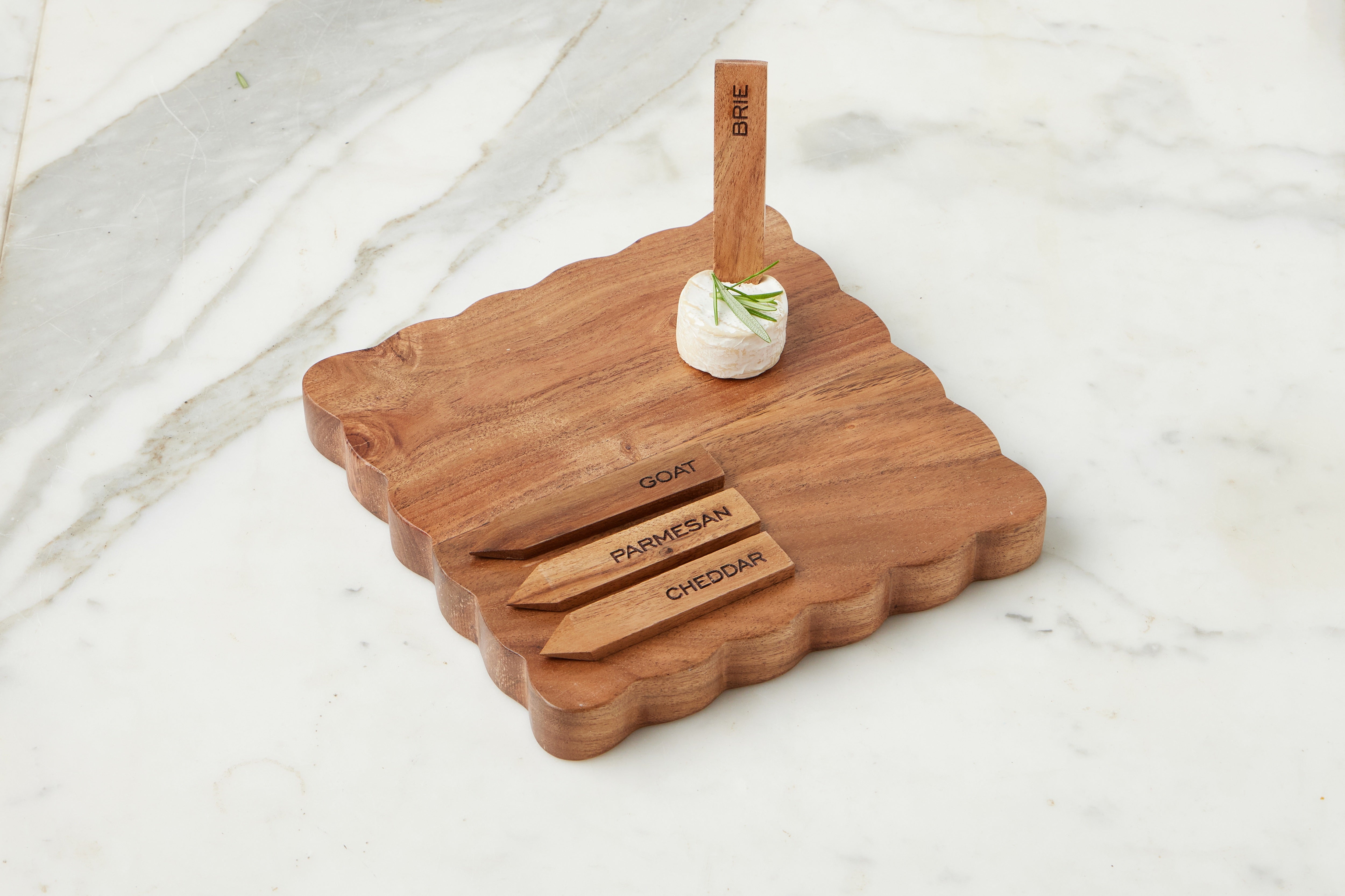 Square Scalloped Cheese Board with Cheese Markers
