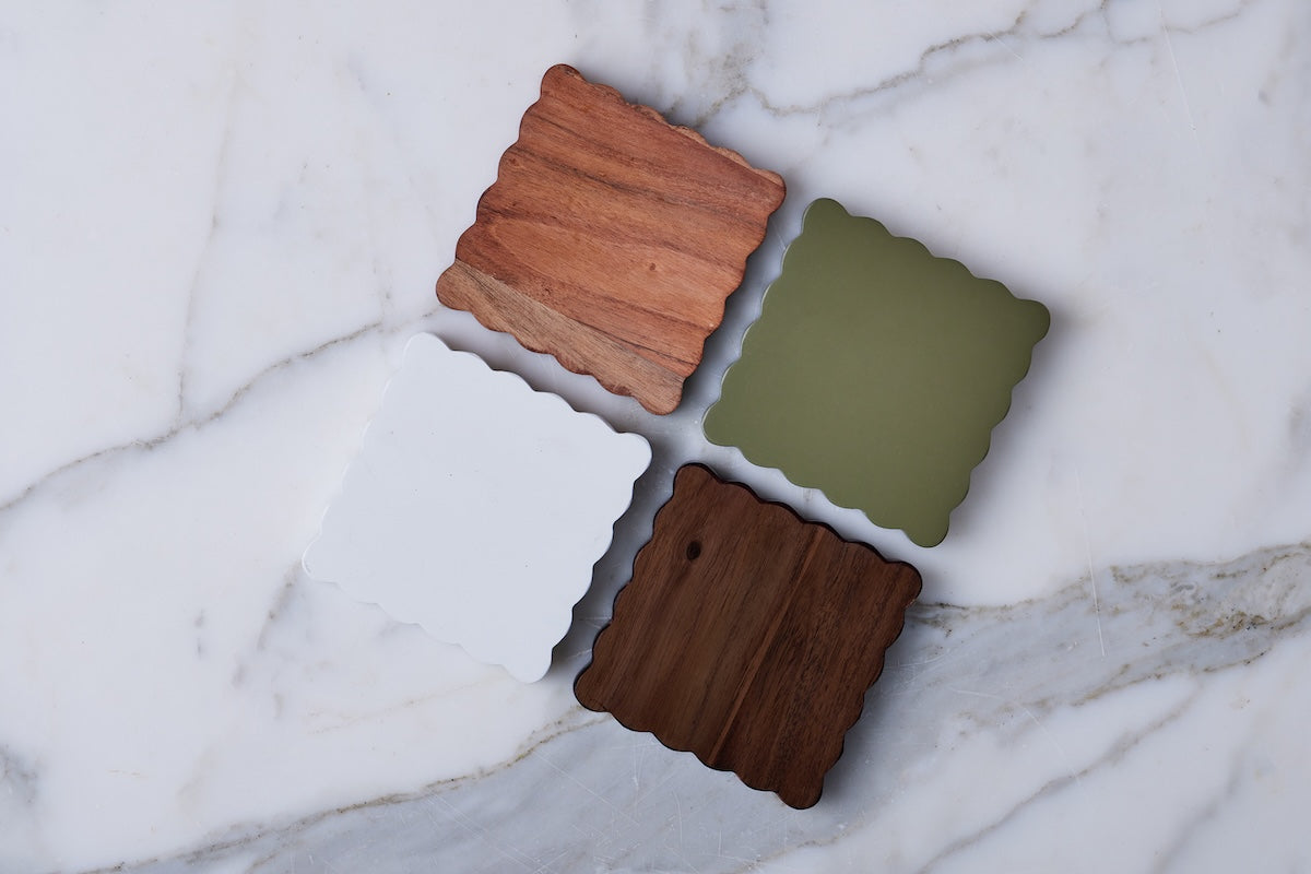 Square Scalloped Coasters, Set of 4