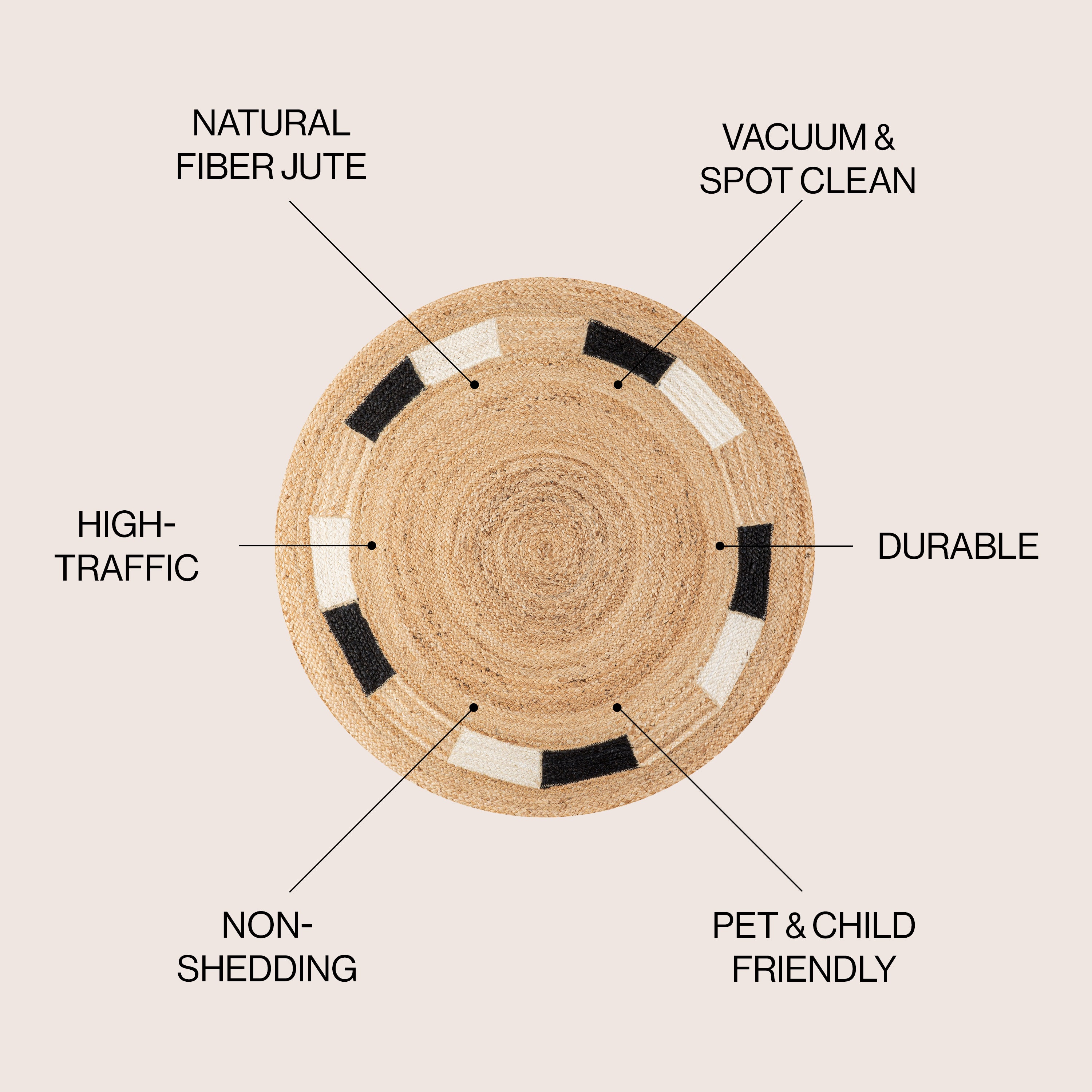 Porto Geometric Jute Circle Round Area Rug