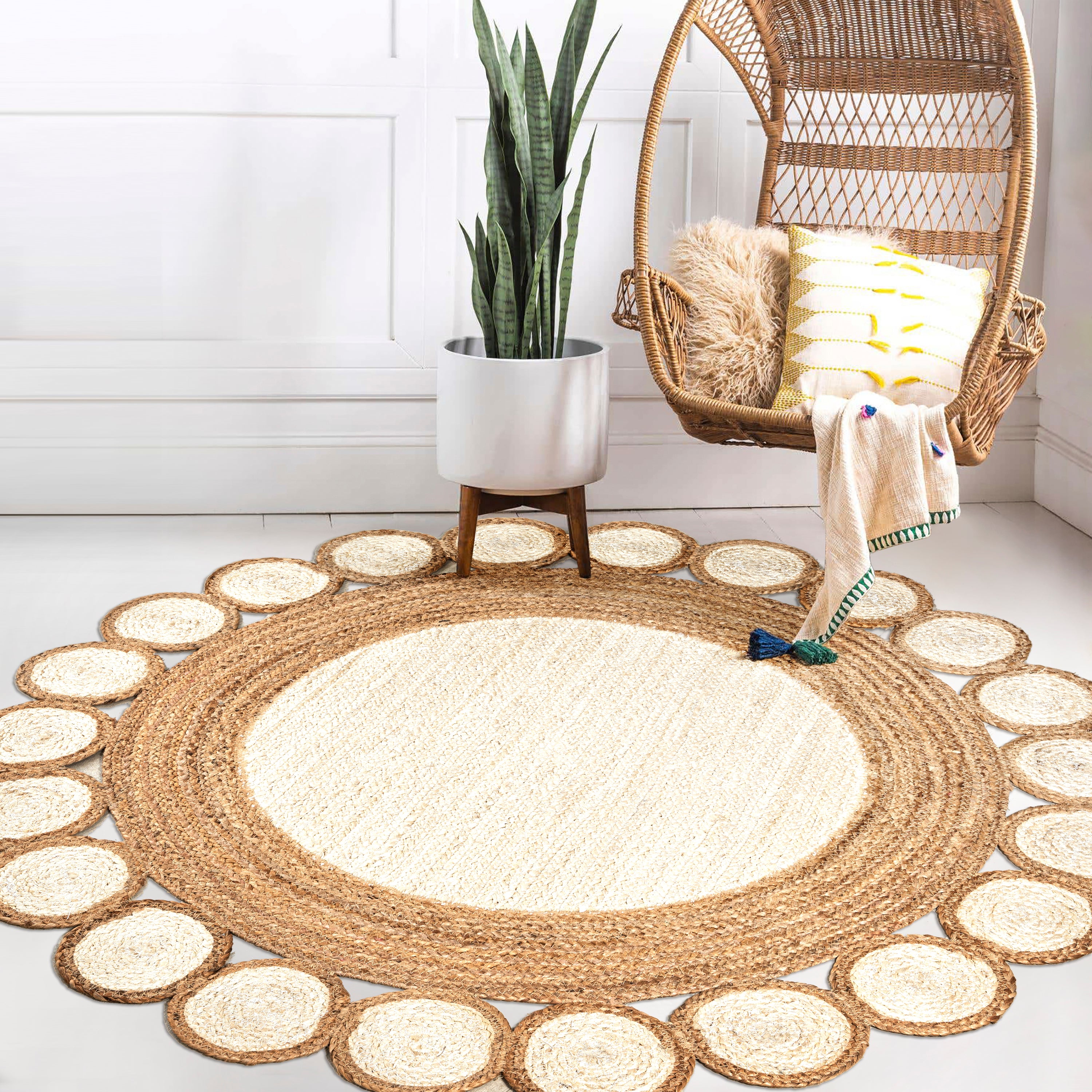 Skye Two-Tone Jute Circle Border Round Area Rug