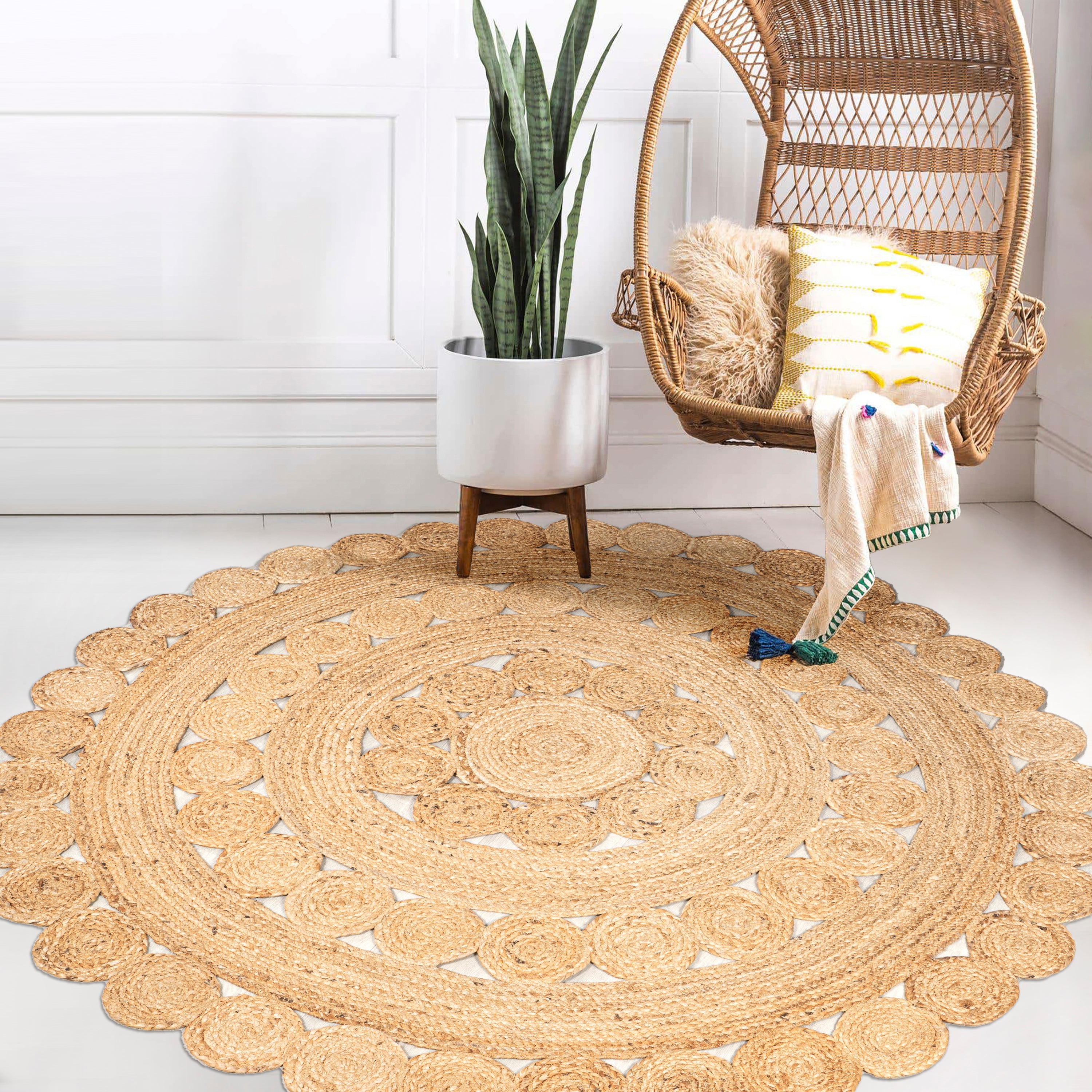Daisy Hippy Jute Medallion Circle Round Area Rug