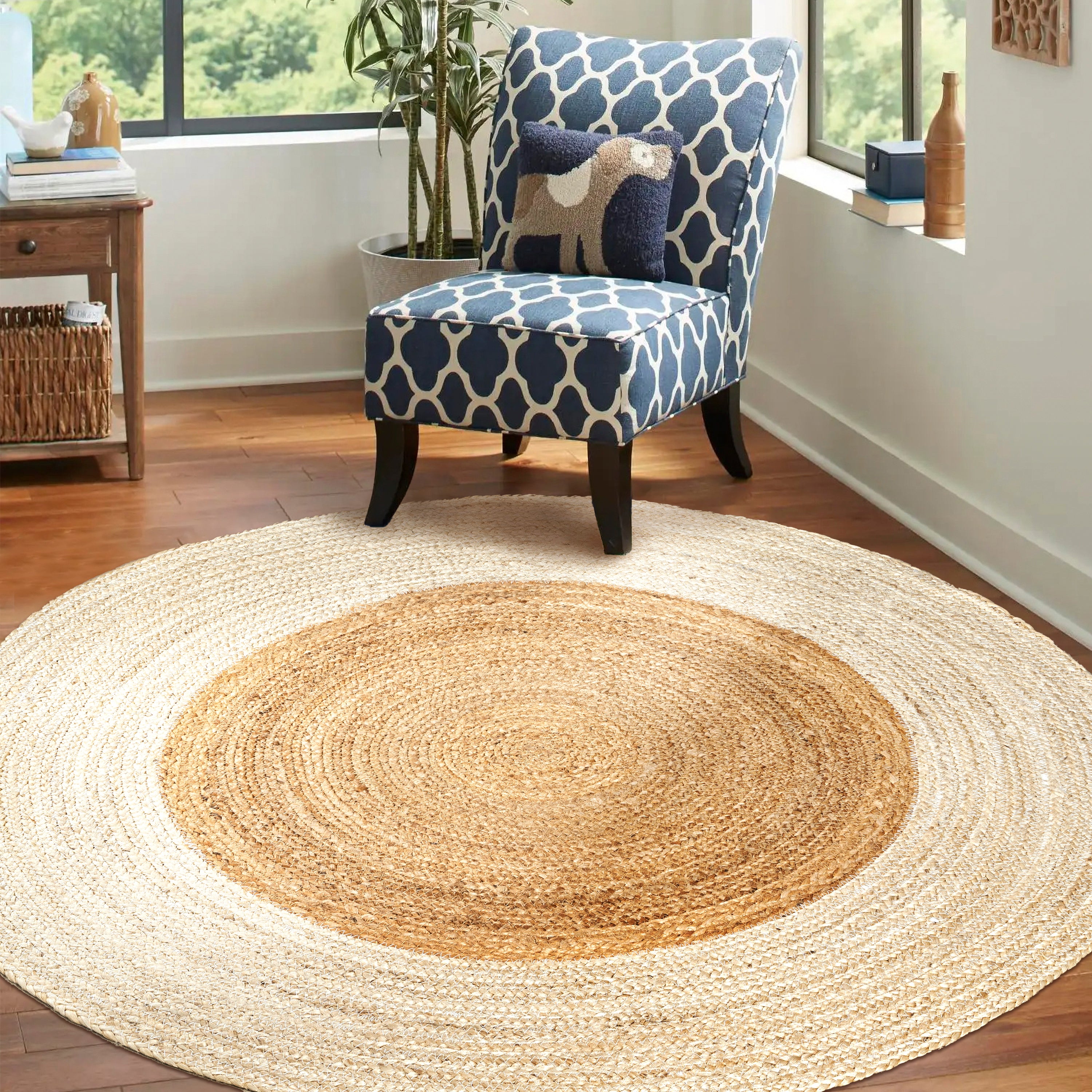 Oceana Two-Tone Boho Jute Circle Round Area Rug